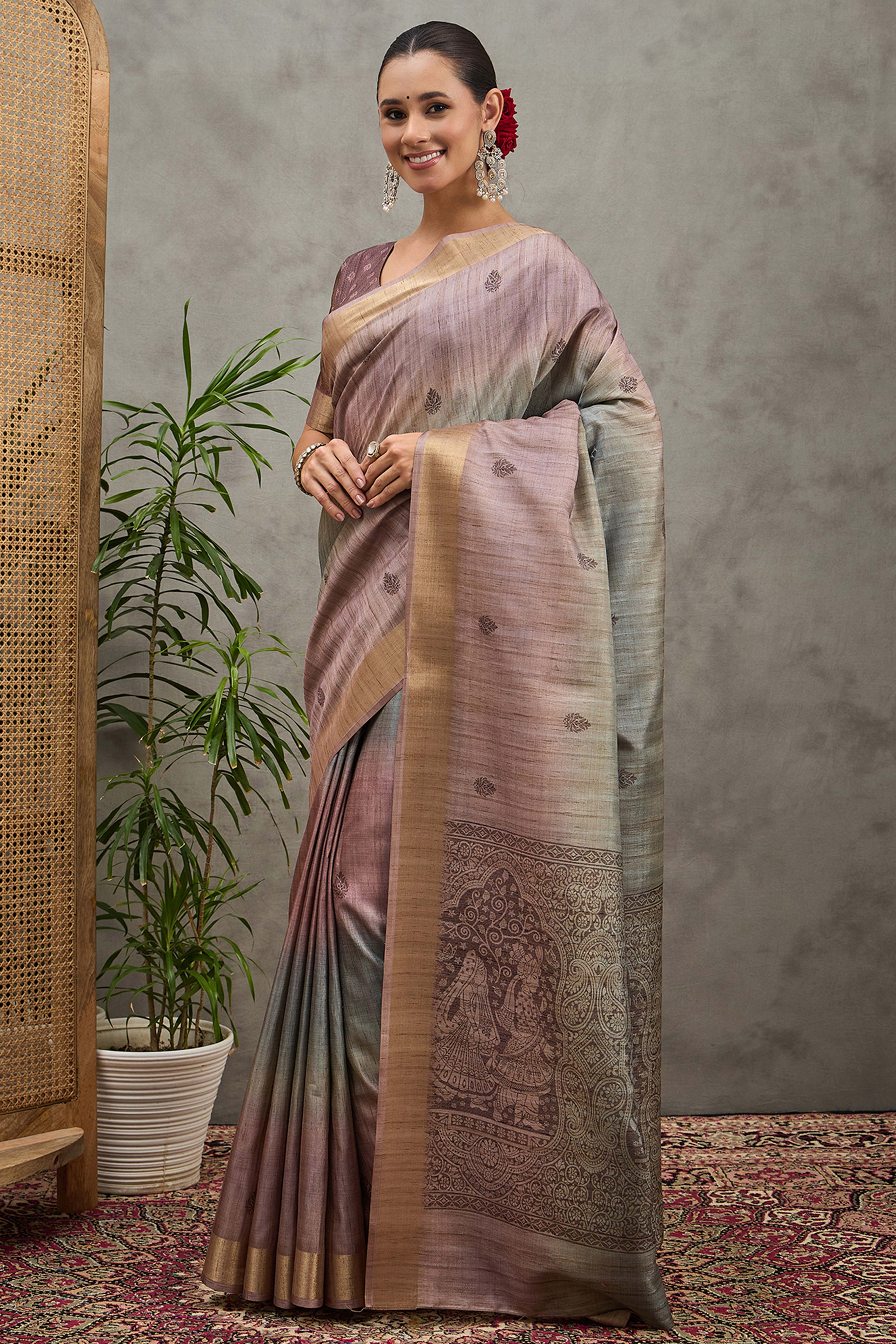 Lavender Festive Wear Art Silk Saree Featuring Intricate Floral Weaving