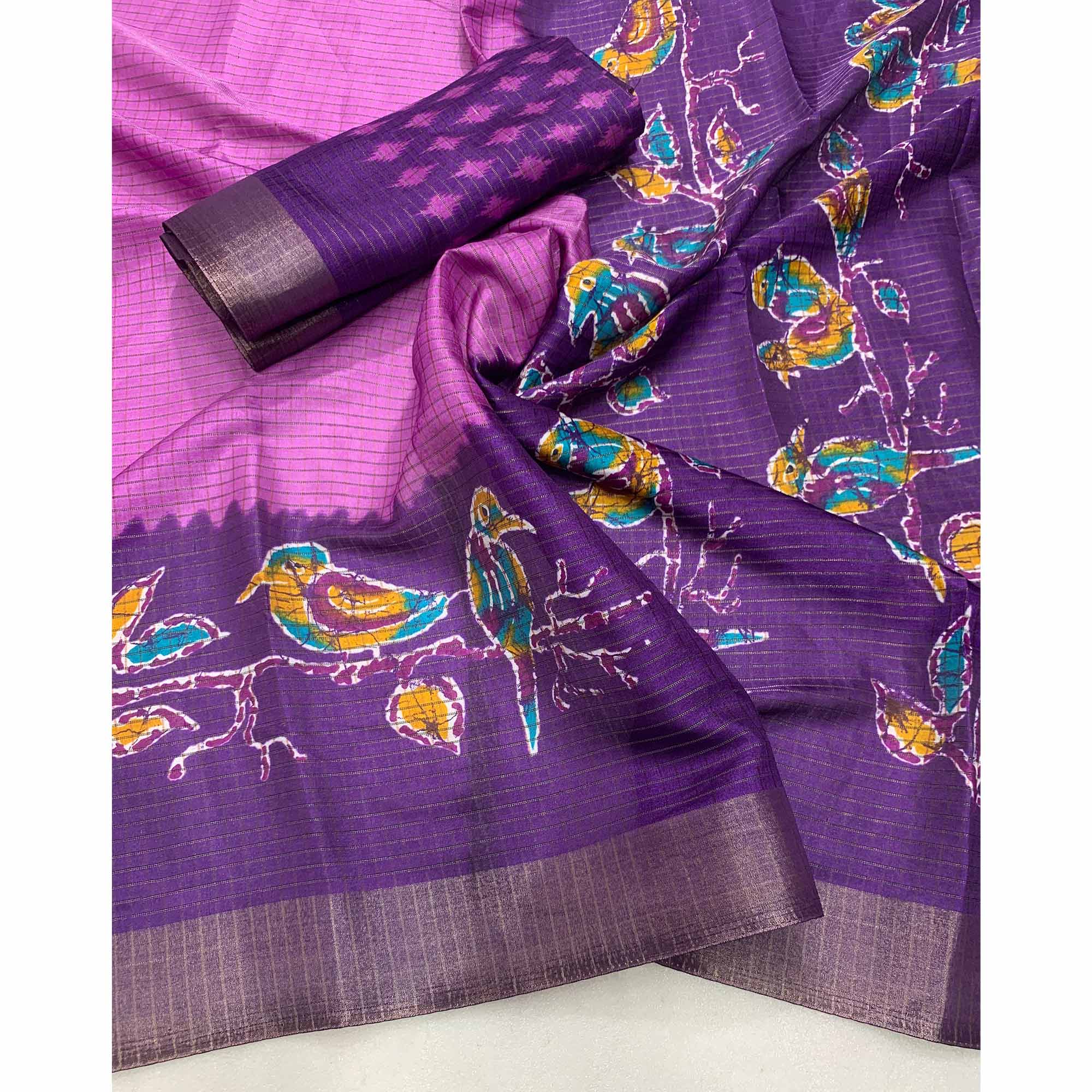 Pink Georgette Saree Adorned With Elegant Bird Embroidery