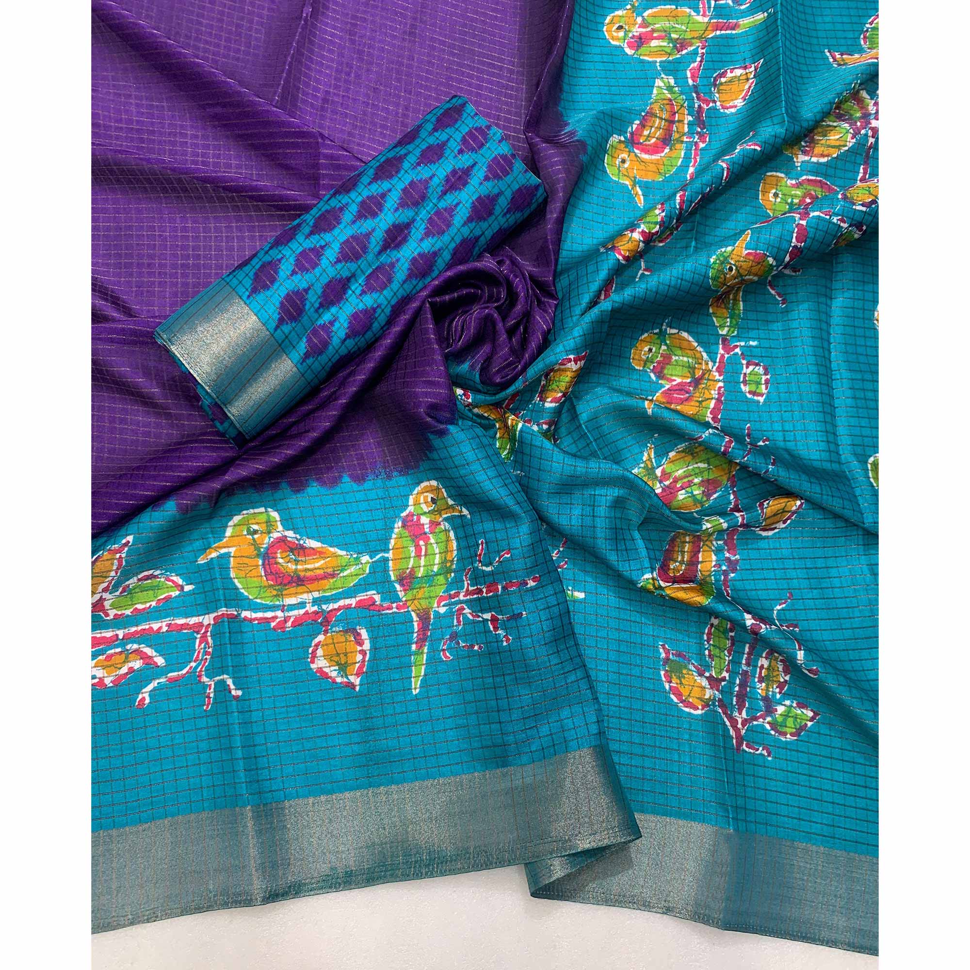 Purple Georgette Saree Adorned With Elegant Bird Embroidery