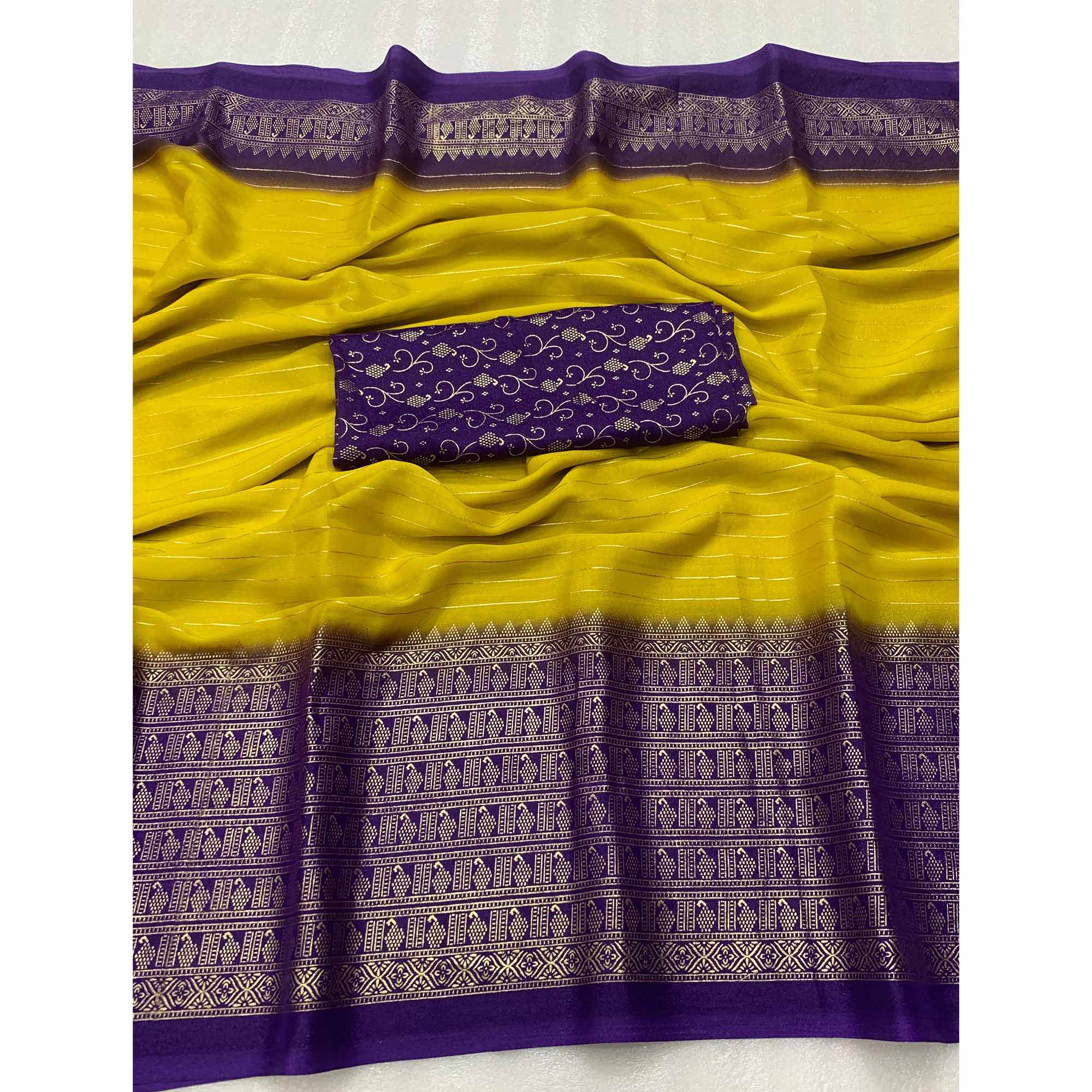 Yellow Foil Printed Chiffon Saree