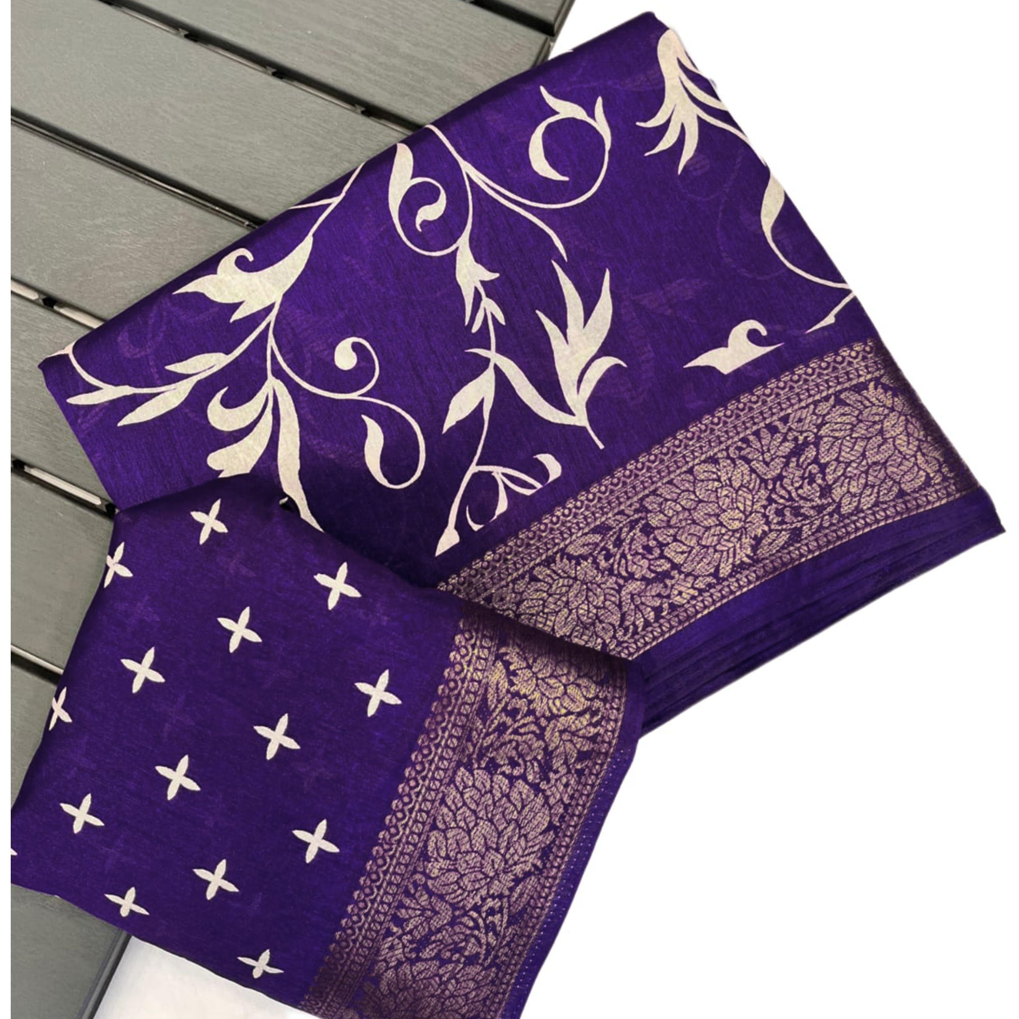 Violet Printed Cotton Silk Saree