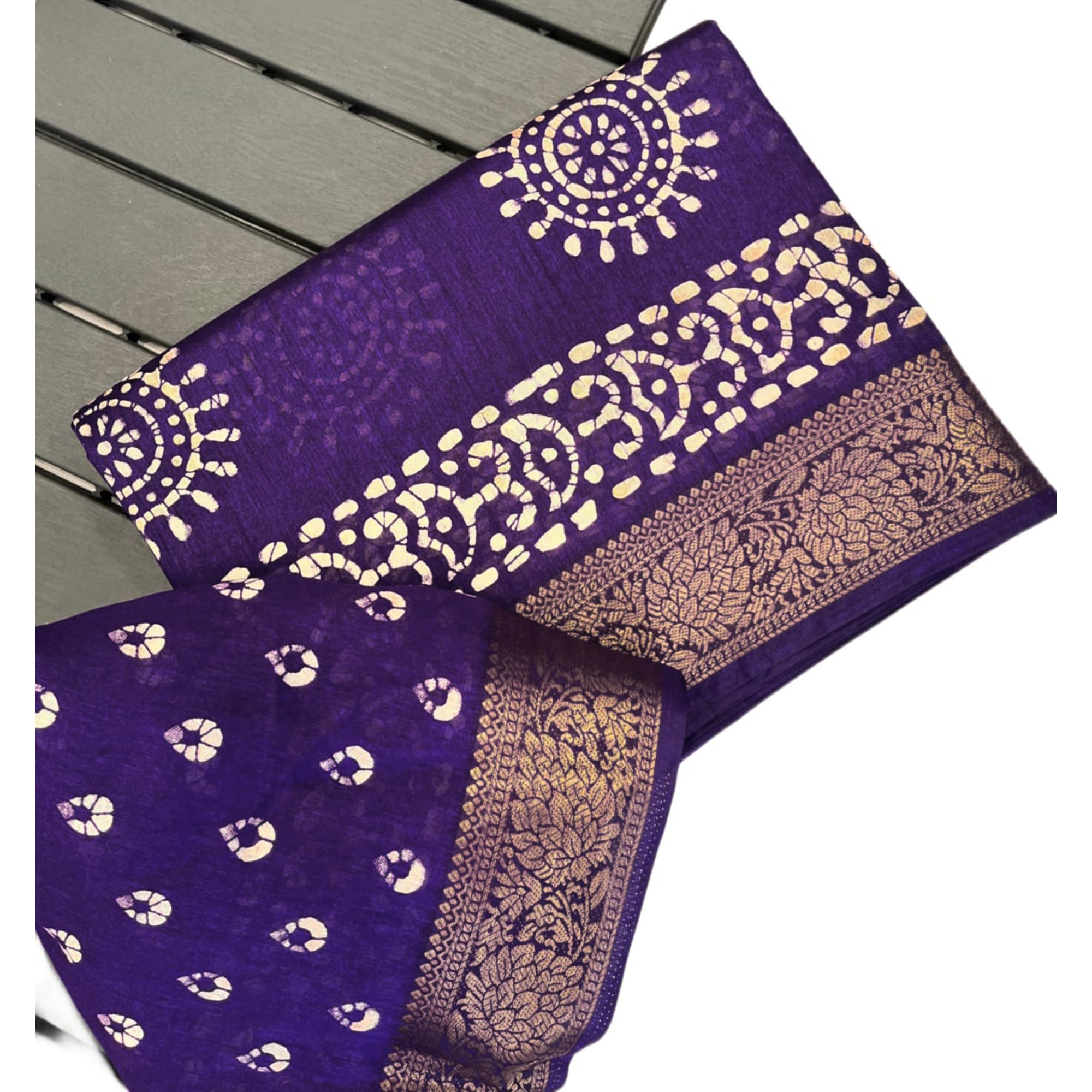 Violet Printed Cotton Silk Saree