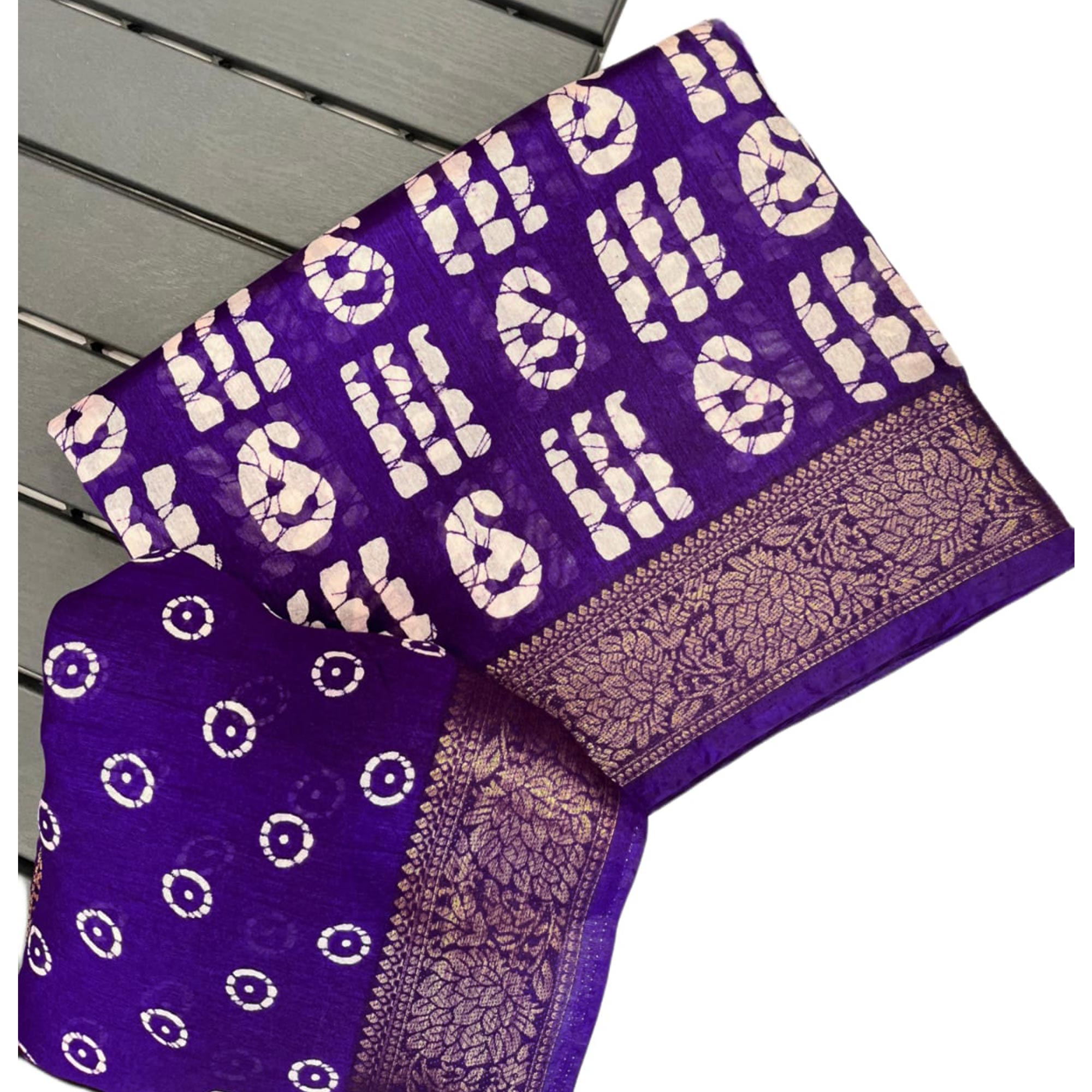 Violet Printed Cotton Silk Saree