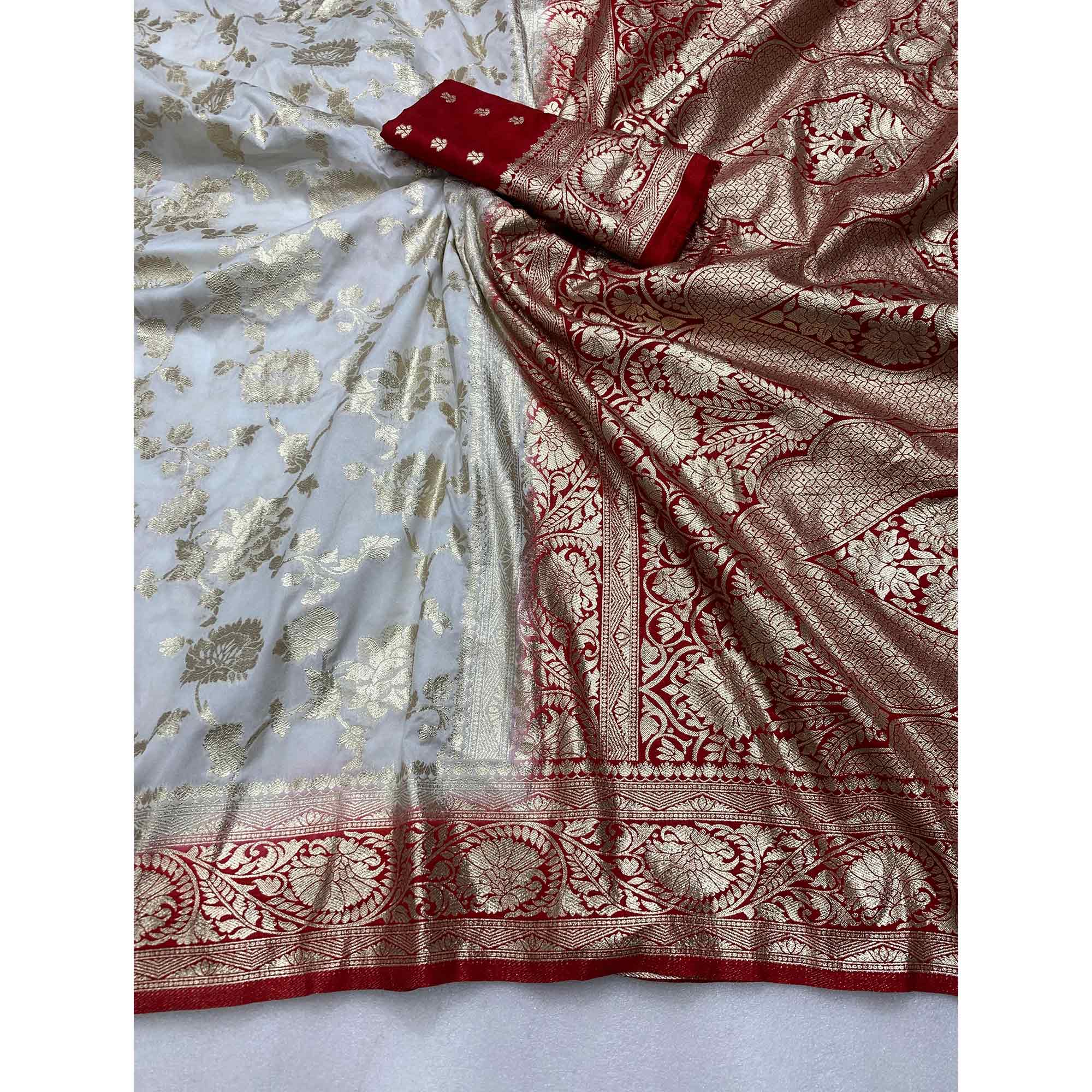 White Floral Woven Viscose Saree