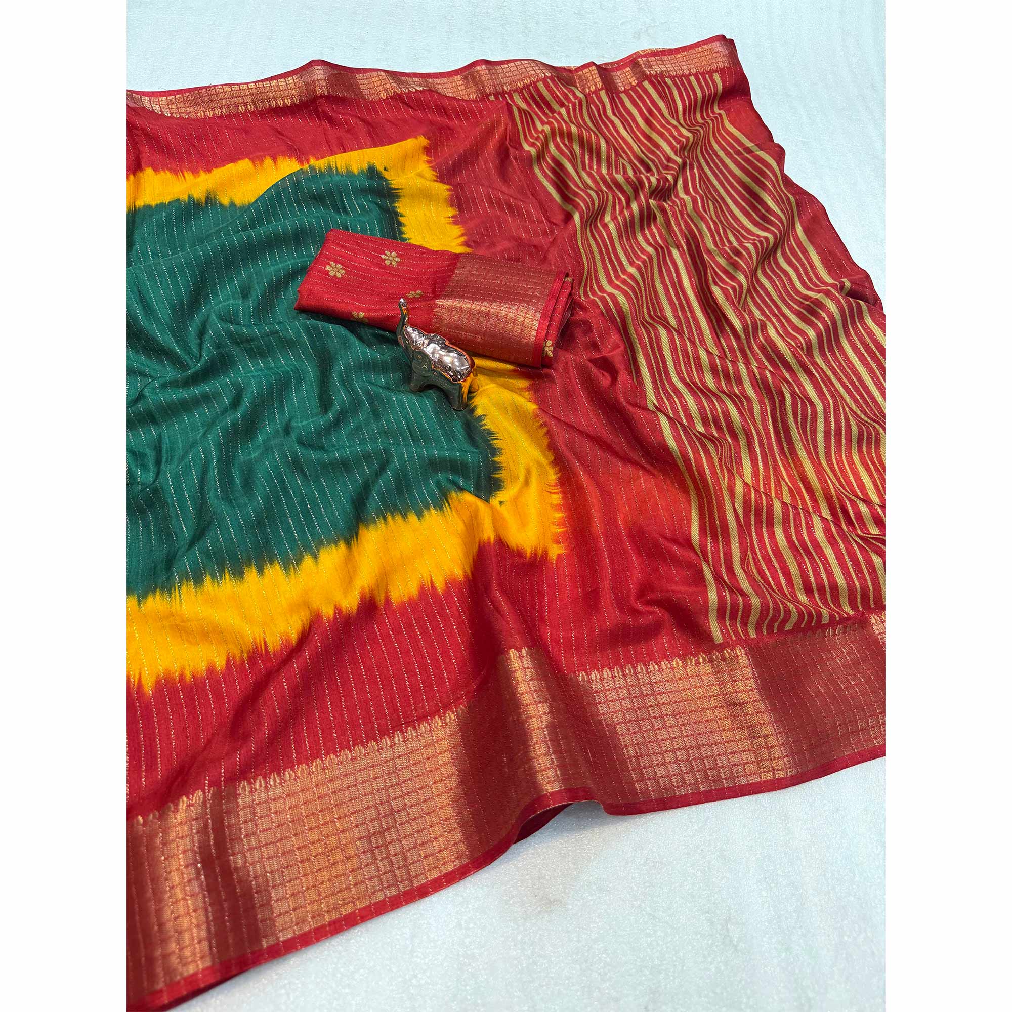 Green Dual Tone Woven Dola Silk Saree with Zari Weaving