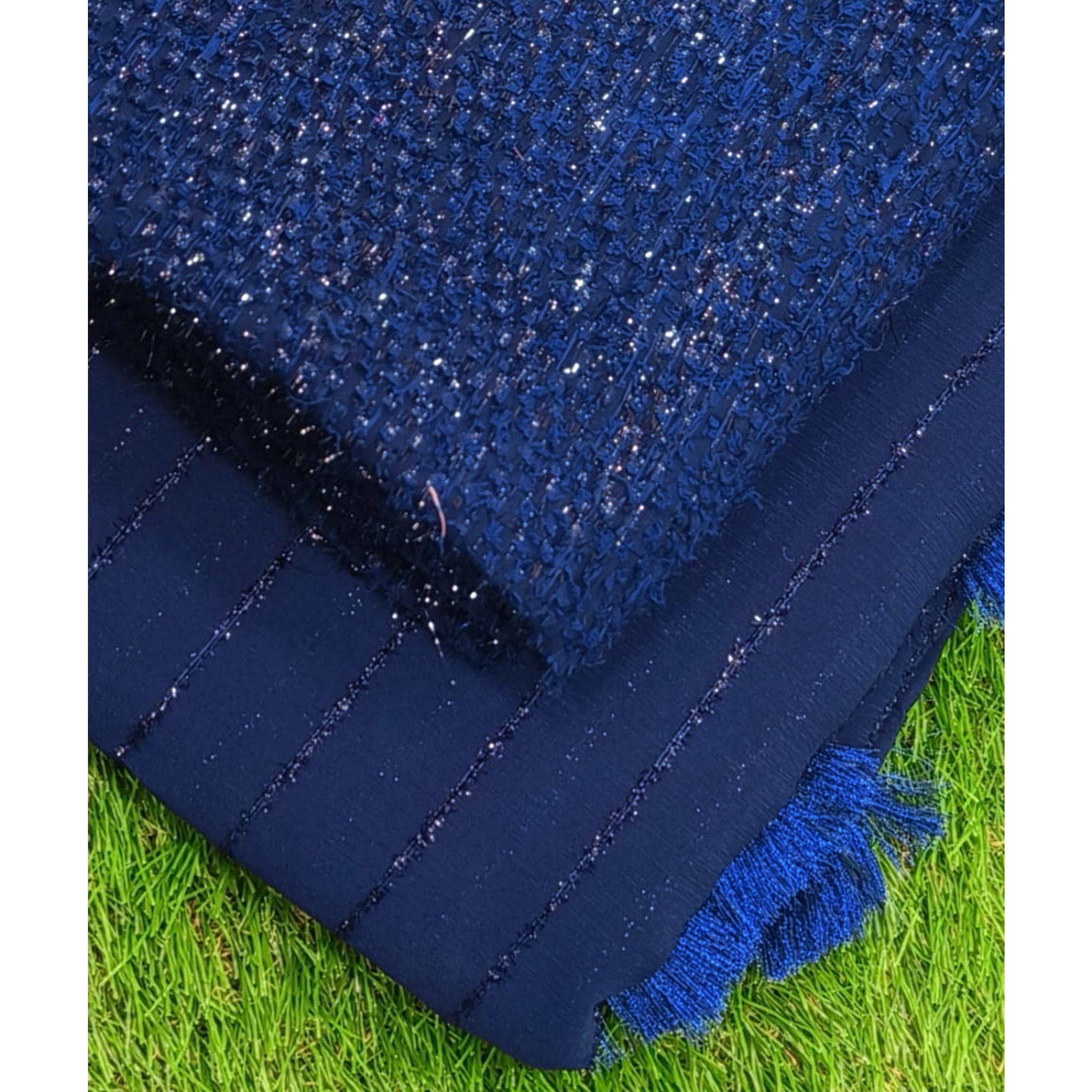 Blue Woven Chiffon Saree with Tassels