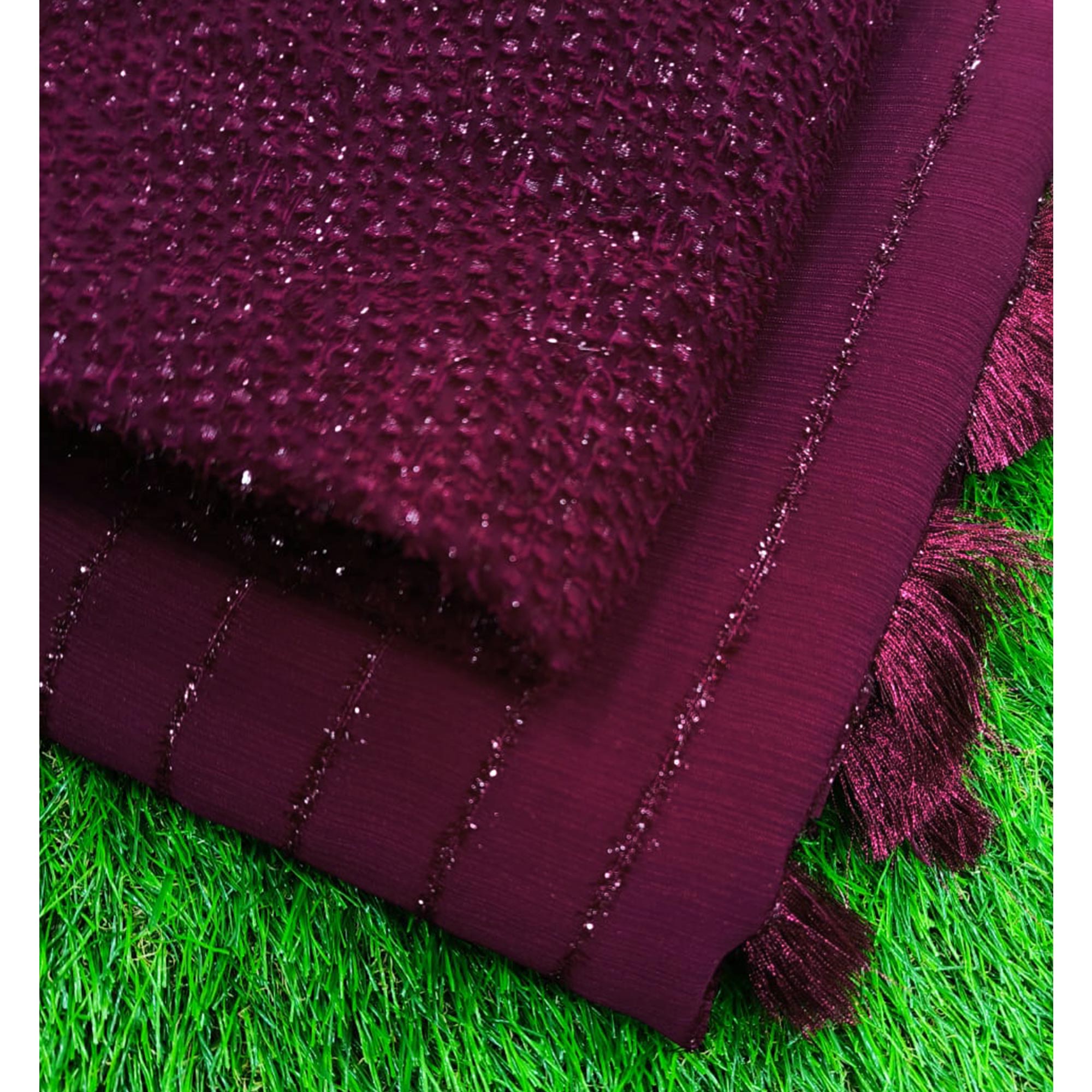 Purple Woven Chiffon Saree with Tassels