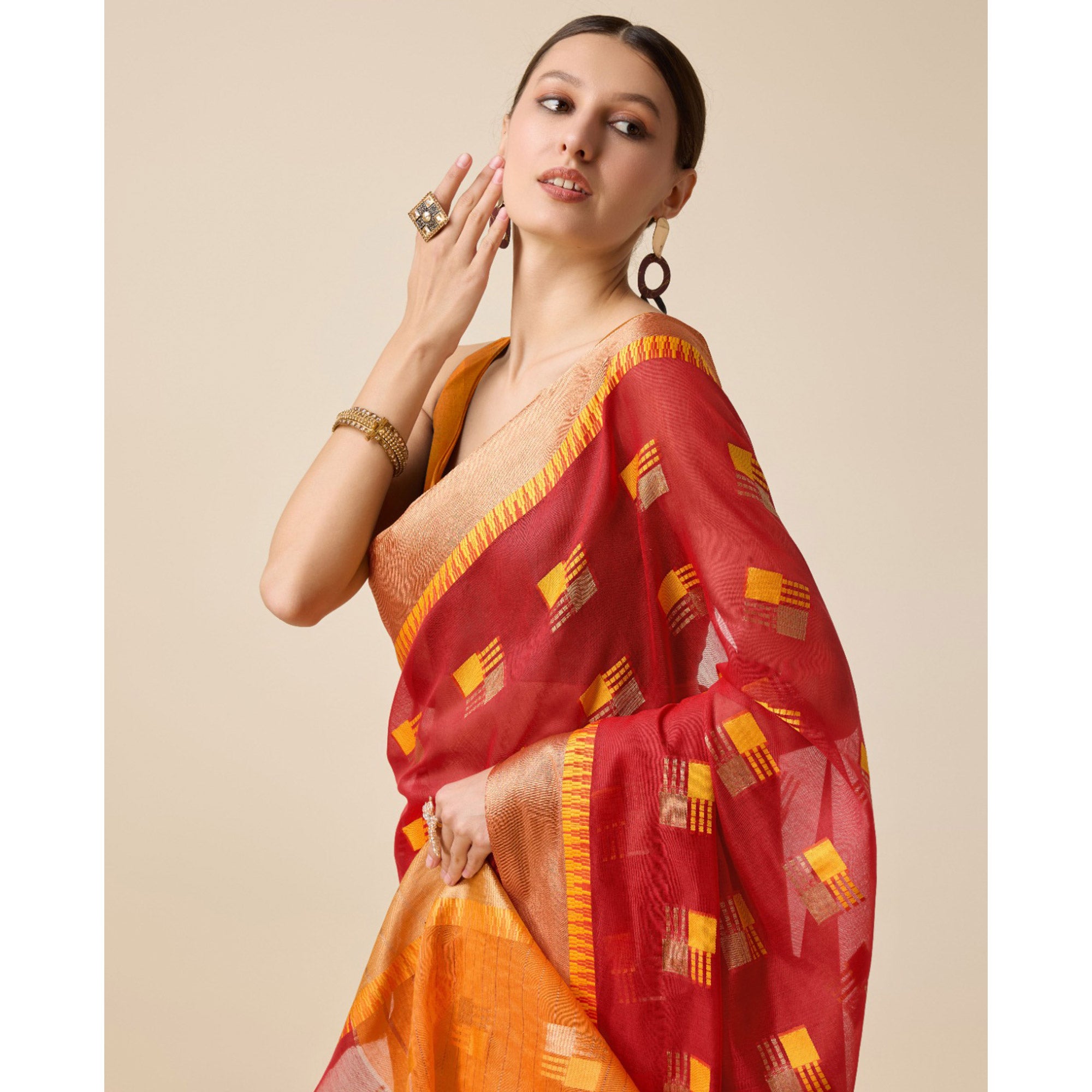 Red Zari Woven Cotton Silk Saree