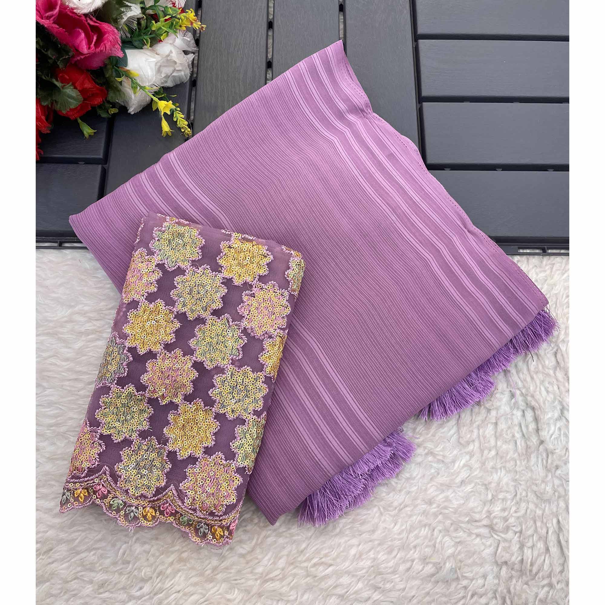Purple Zari Striped Woven Georgette Saree