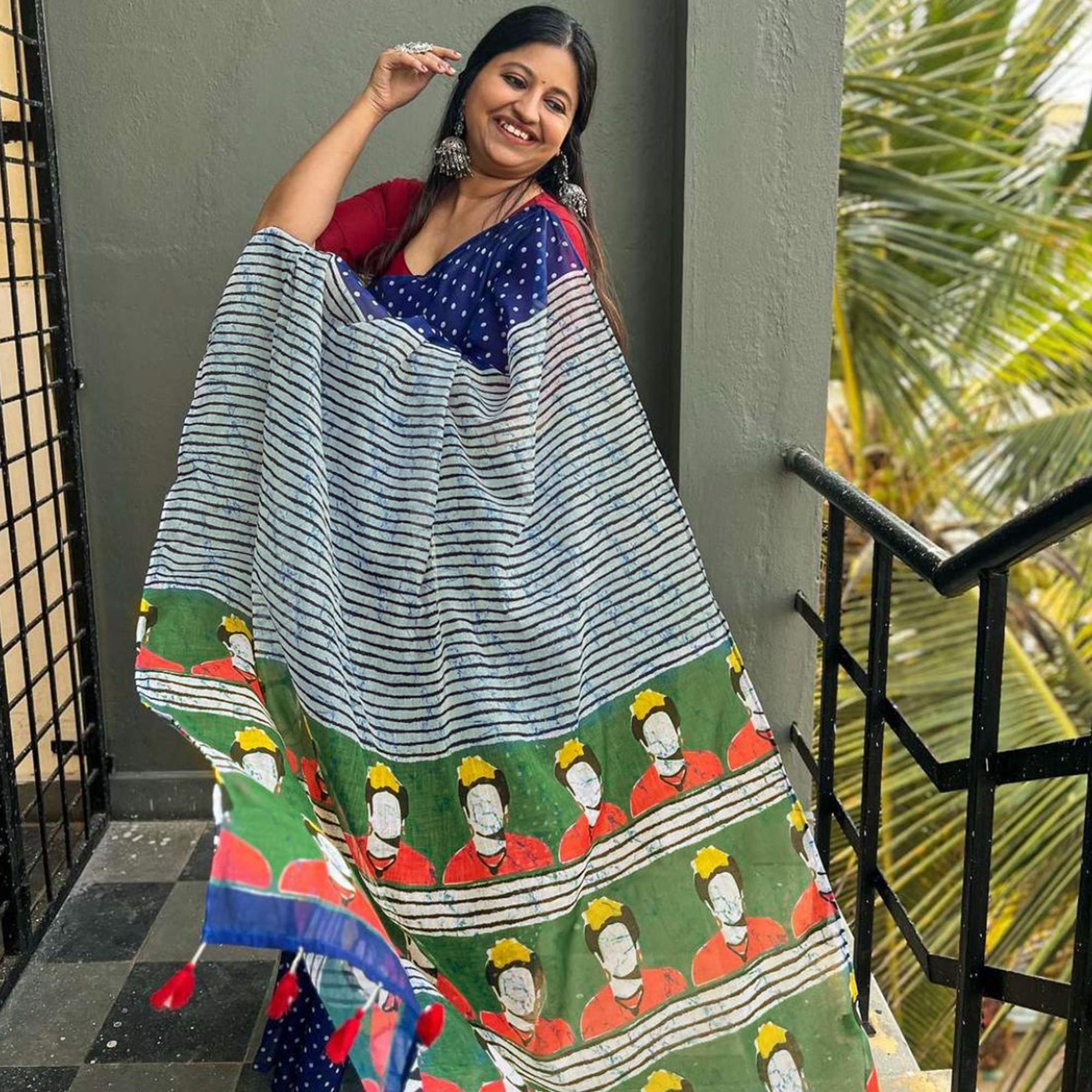 Blue Kalamari Printed Chanderi Saree