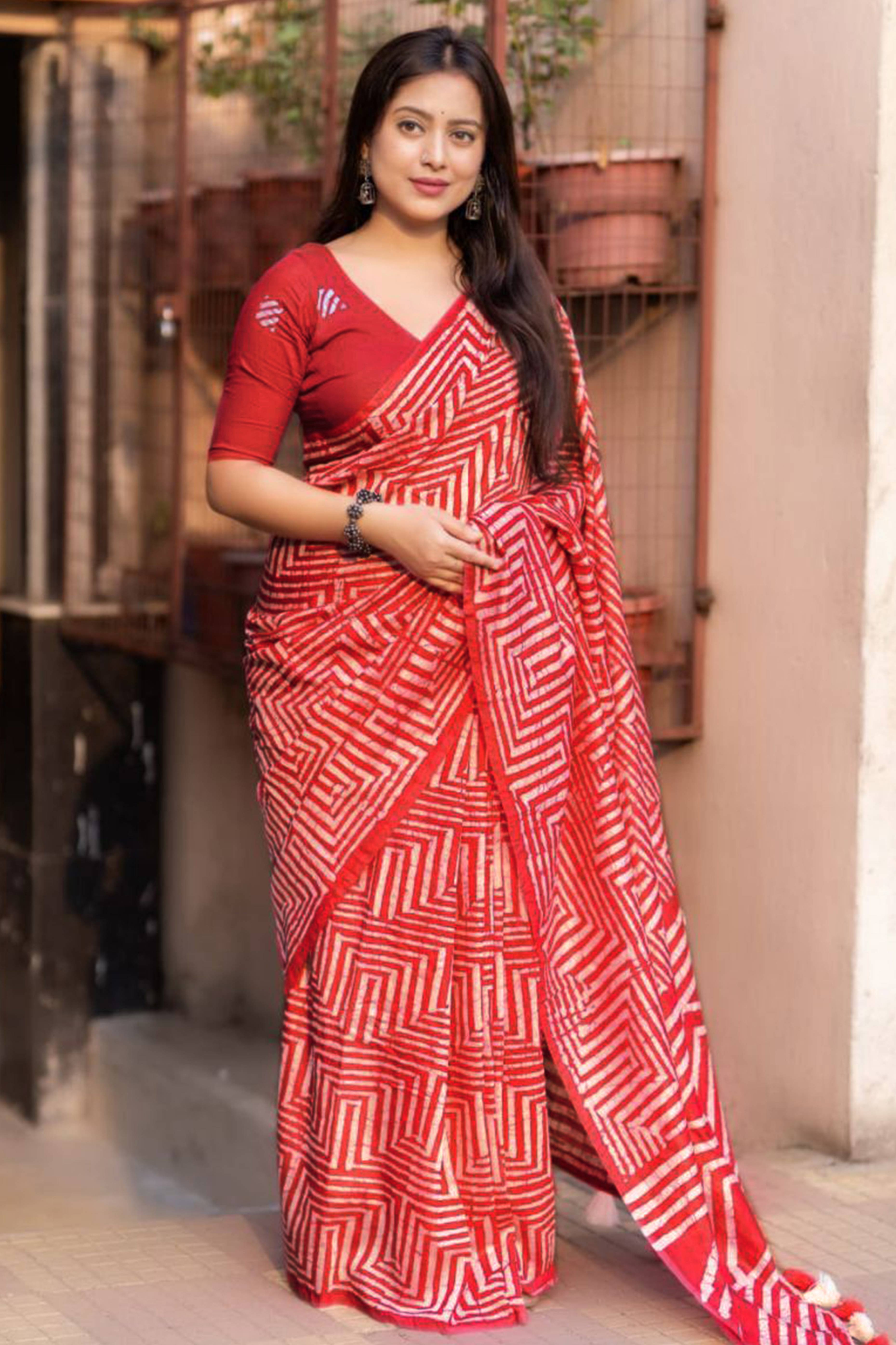 Gajari Pink Digital Printed Linen Cotton Saree