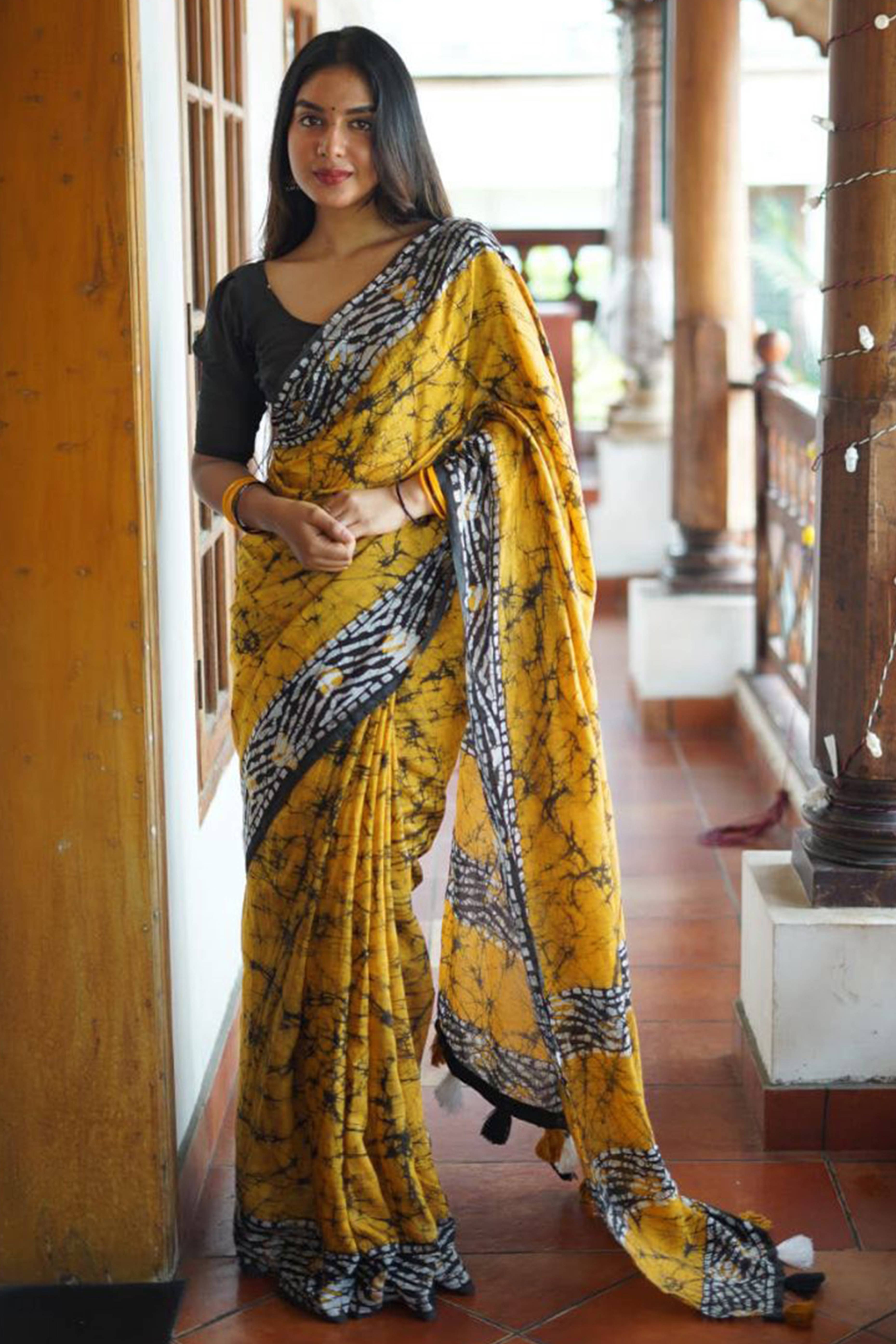 Mustard Digital Printed Linen Cotton Saree