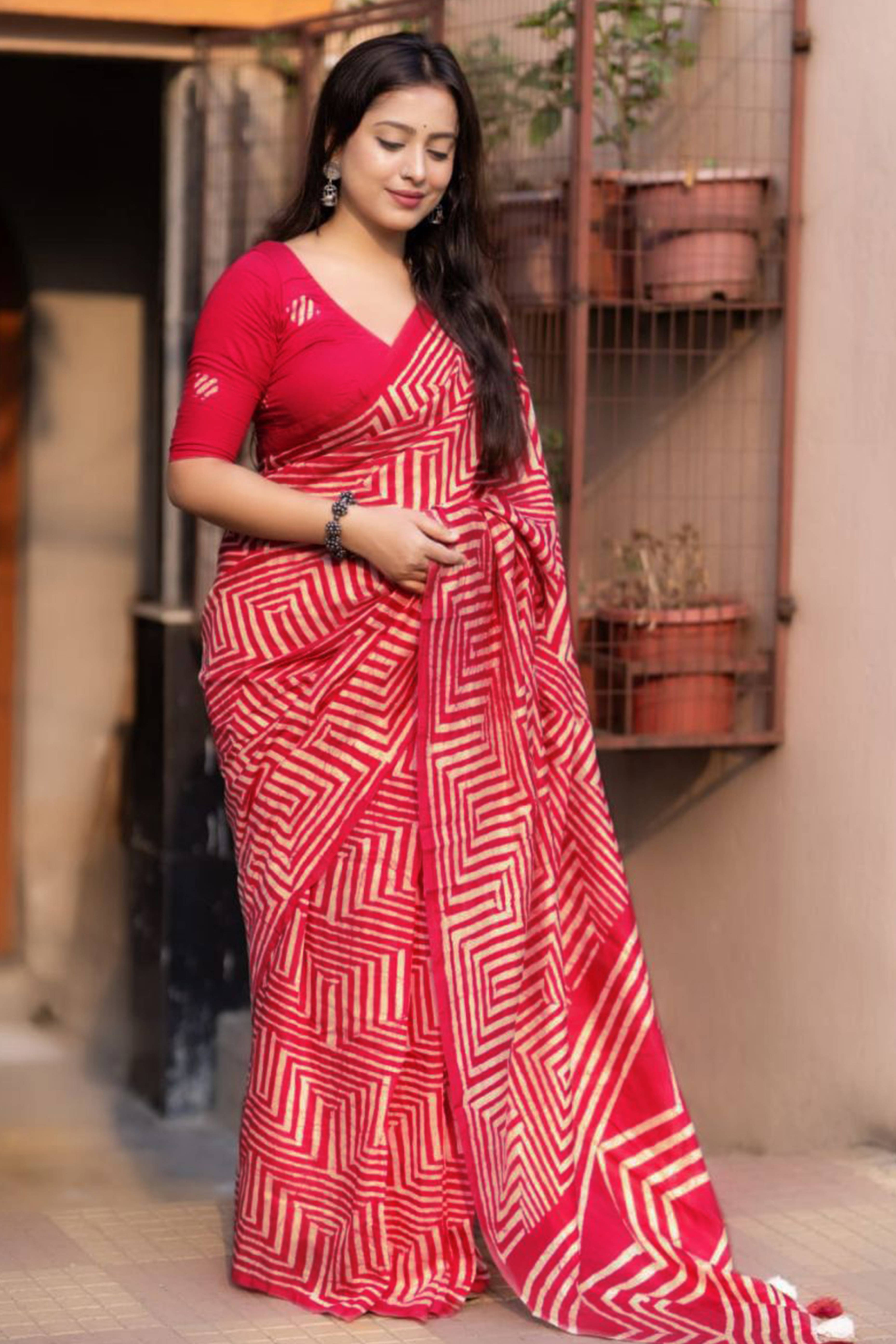 Rani Pink Digital Printed Linen Cotton Saree