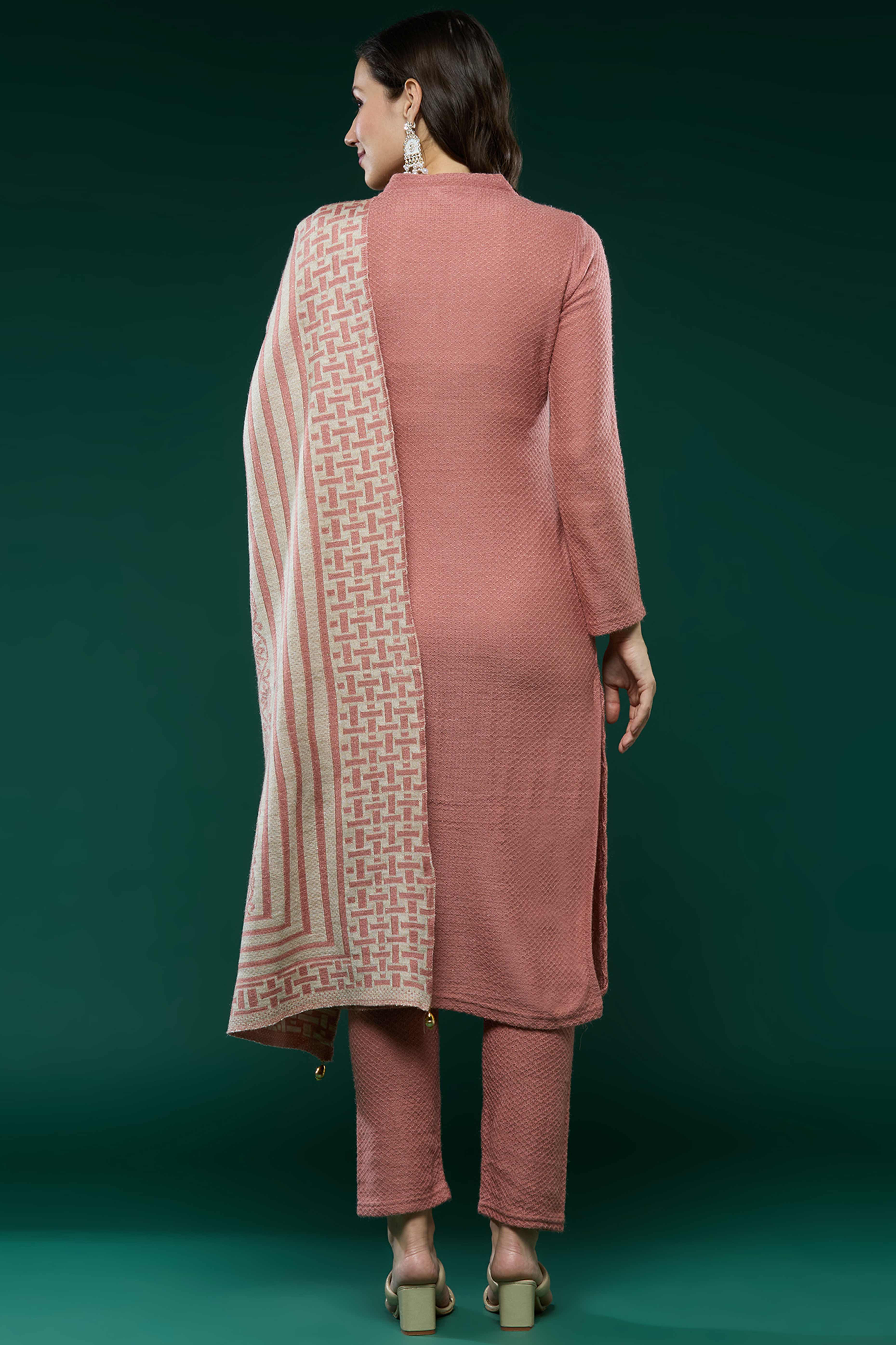 Peach Woven Woolen Straight Salwar Suit