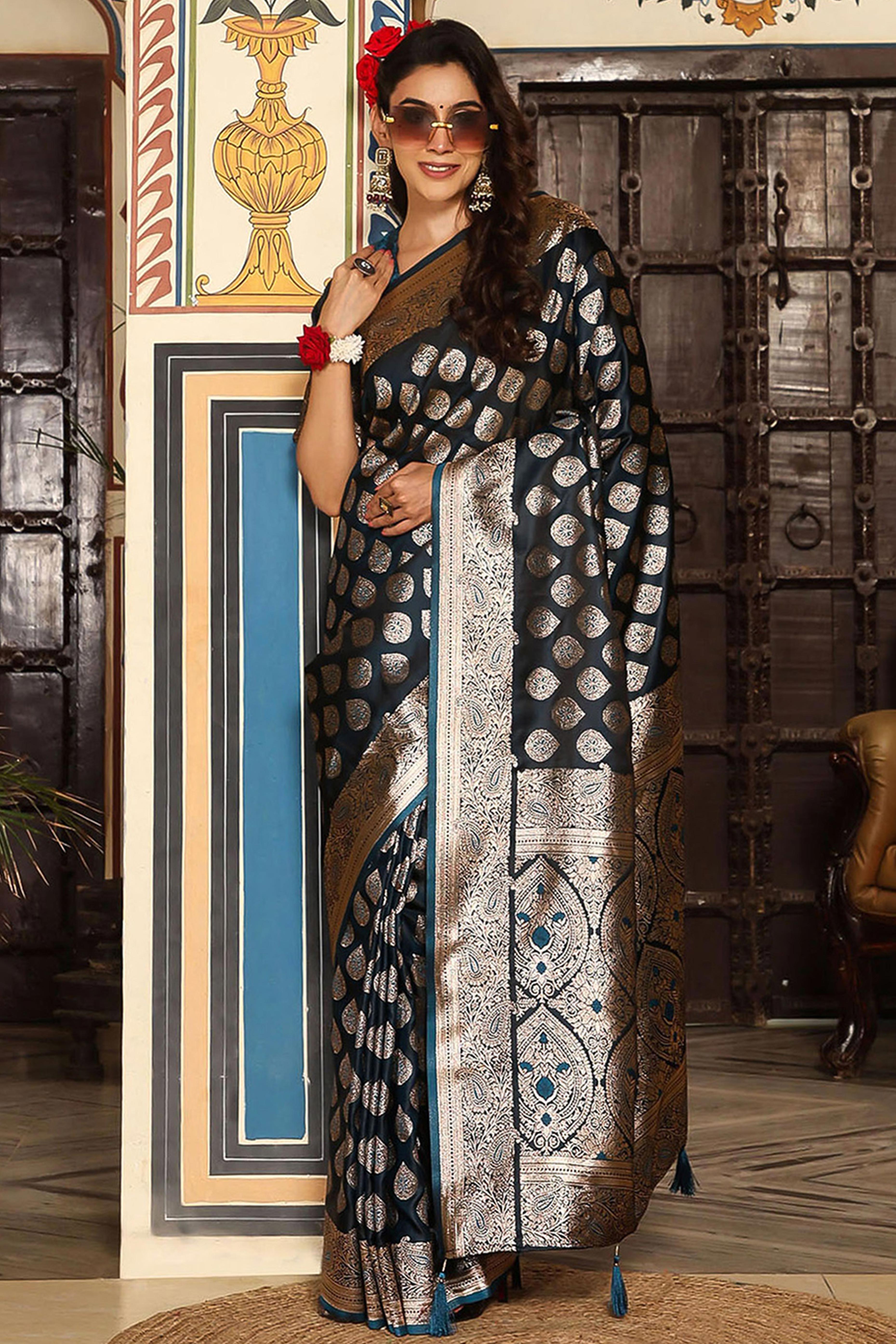 Festive Teal Saree in Silk Blend with Exquisite Zari Weaving Work