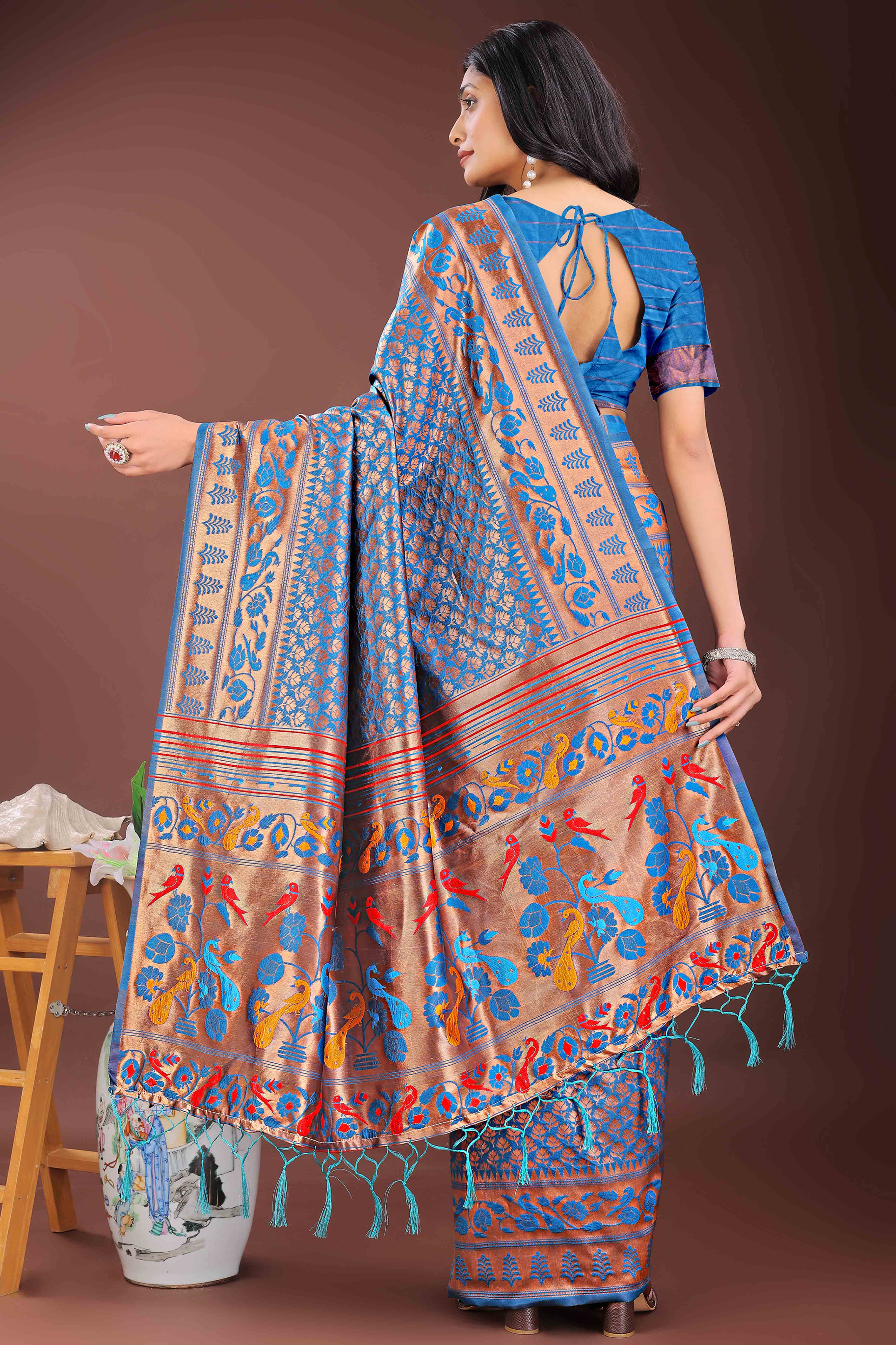 Blue Silk Banarasi Saree with Stunning Zari Woven Brocade Patterns