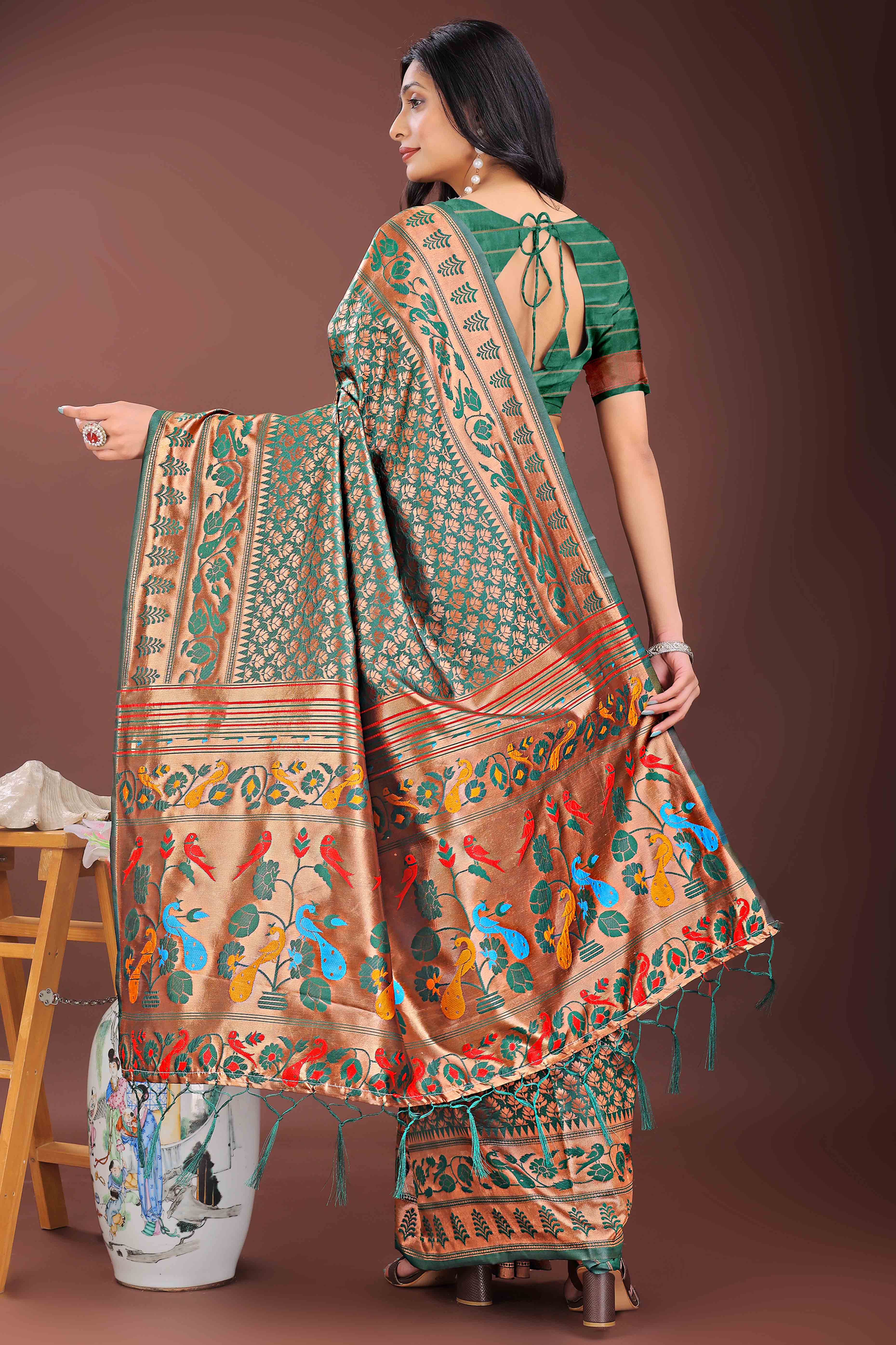 Green Silk Banarasi Saree with Stunning Zari Woven Brocade Patterns