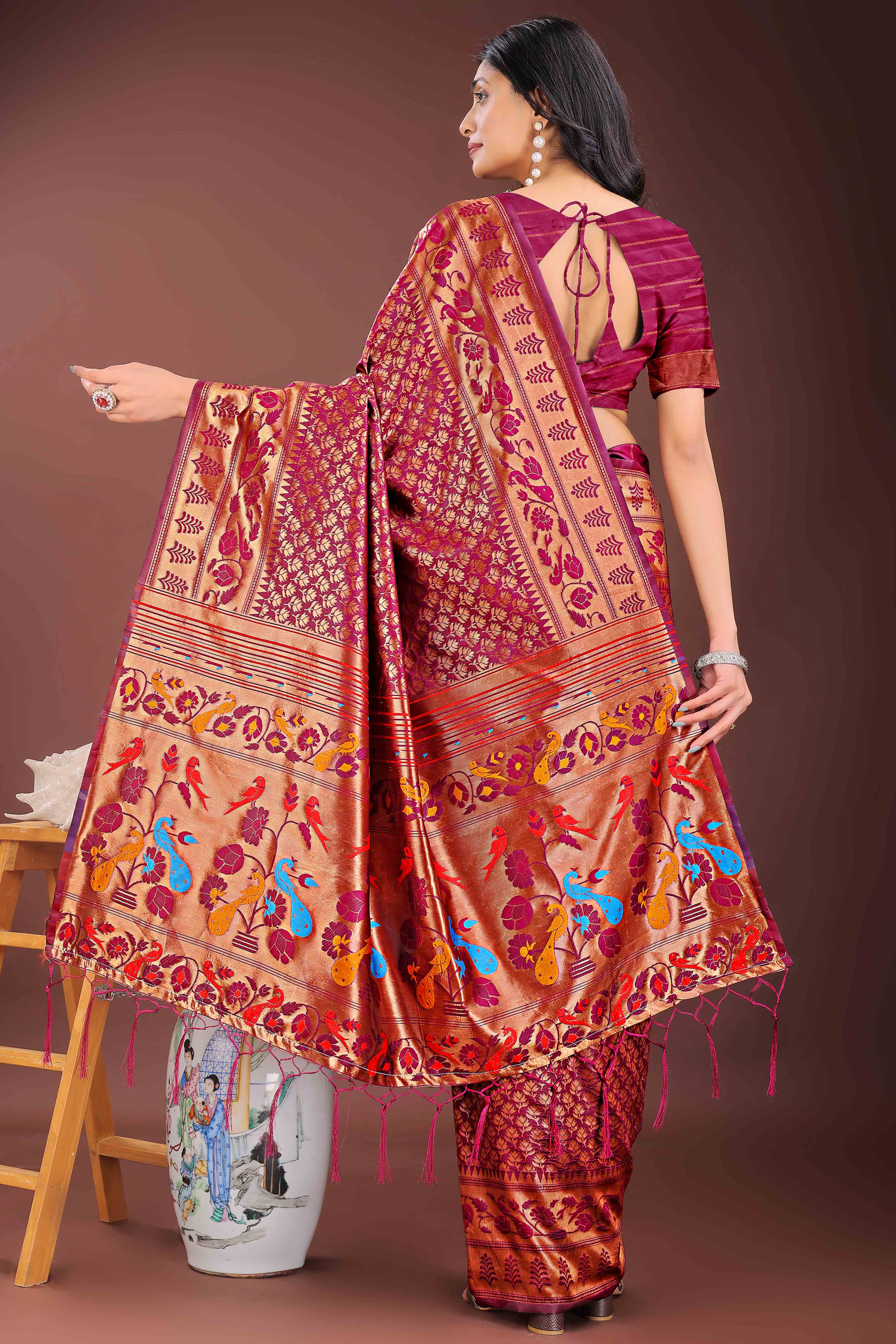 Magenta Silk Banarasi Saree with Stunning Zari Woven Brocade Patterns