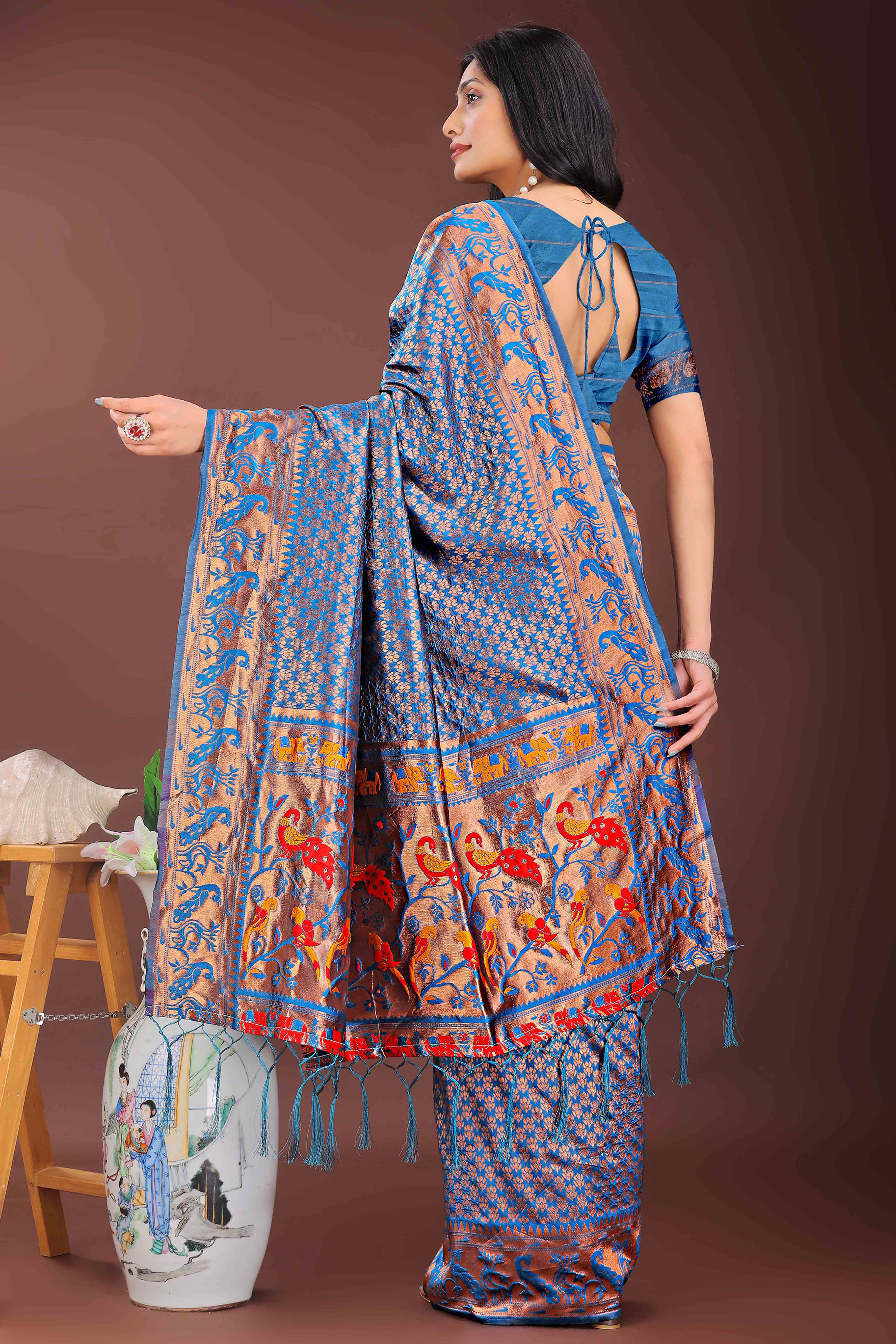 Blue Saree in Banarasi Silk with Luxurious Zari Brocade Weaving