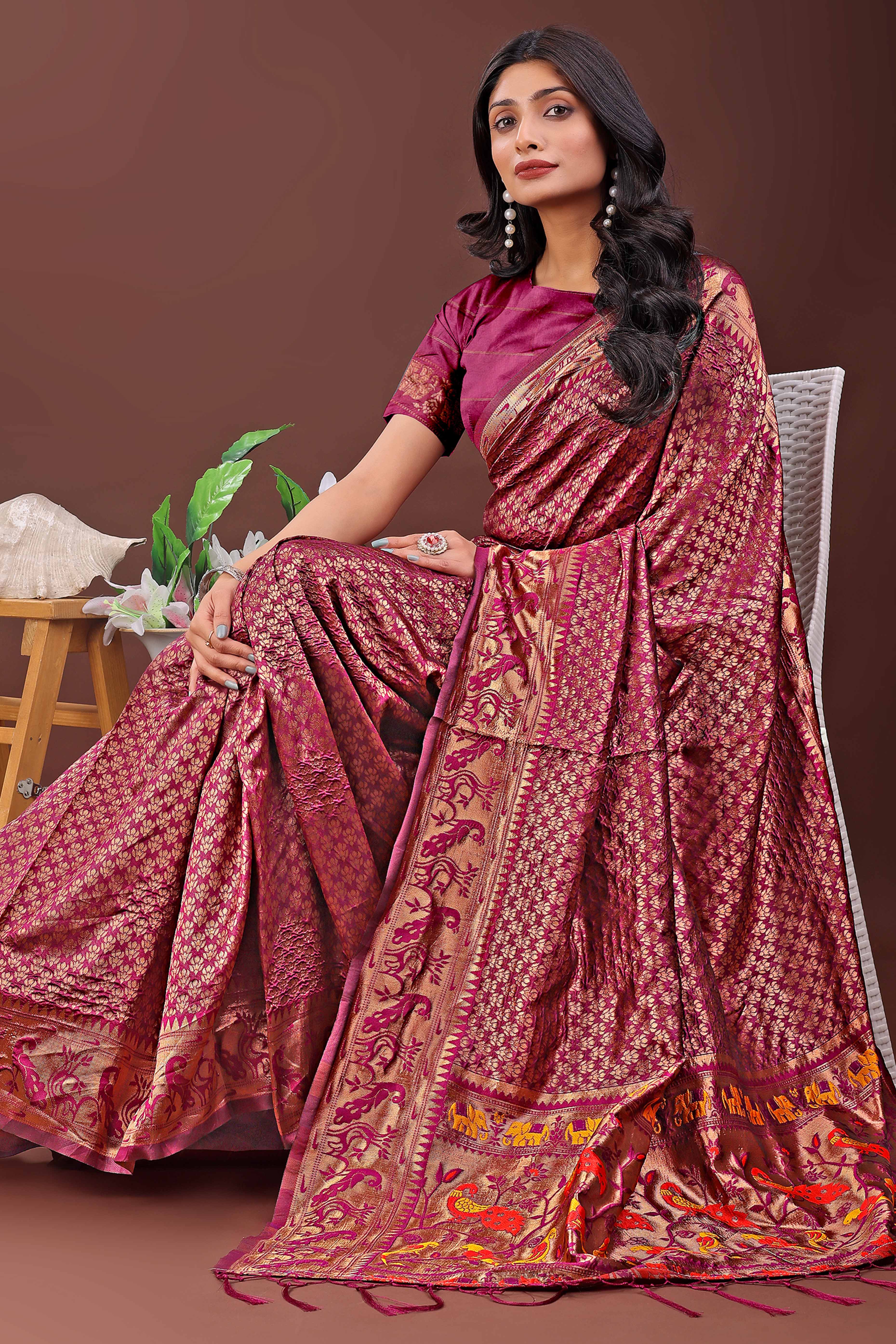 Magenta Saree in Banarasi Silk with Luxurious Zari Brocade Weaving