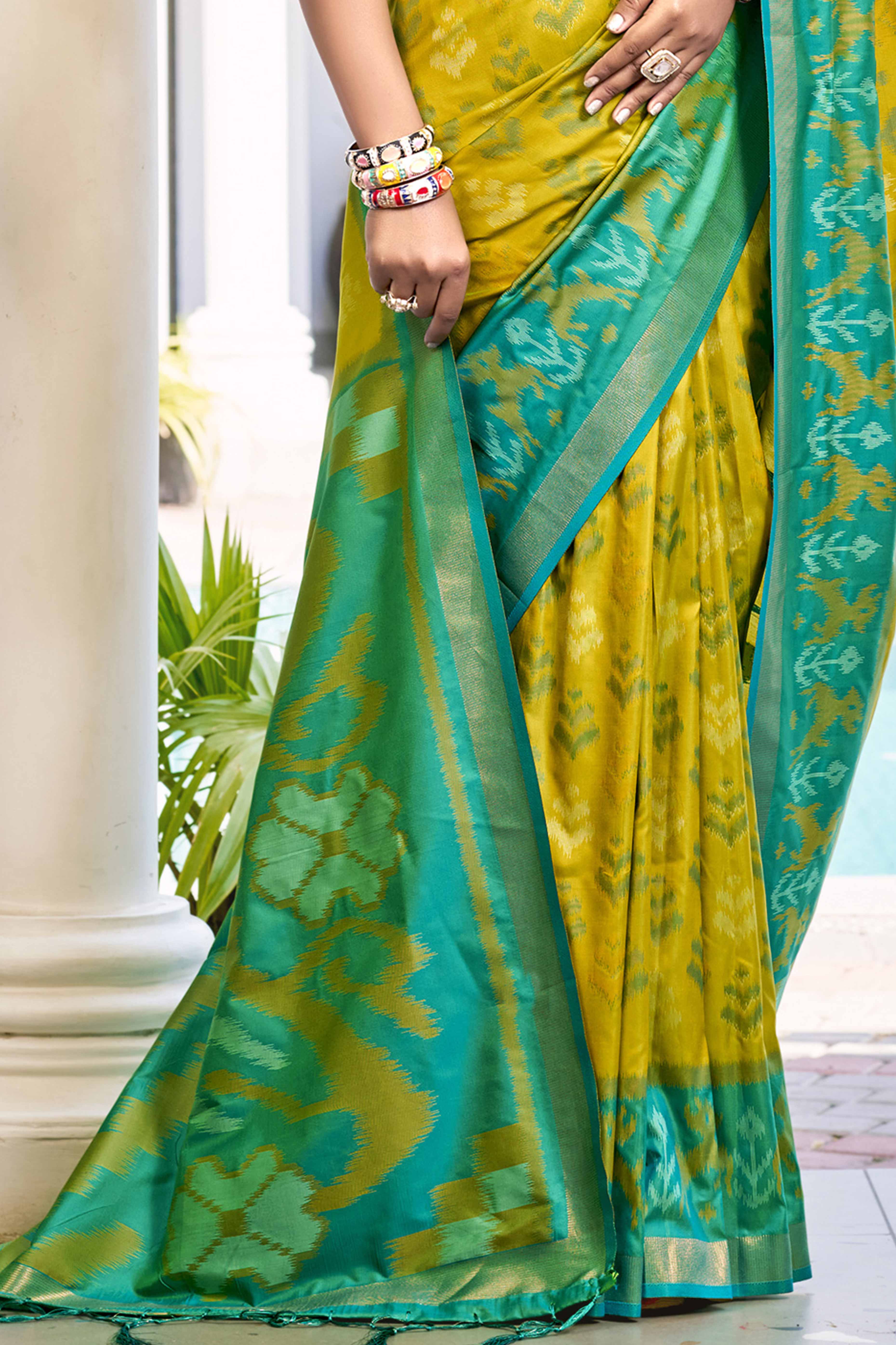 Yellow Ikat Woven Silk Saree for Festive Celebrations