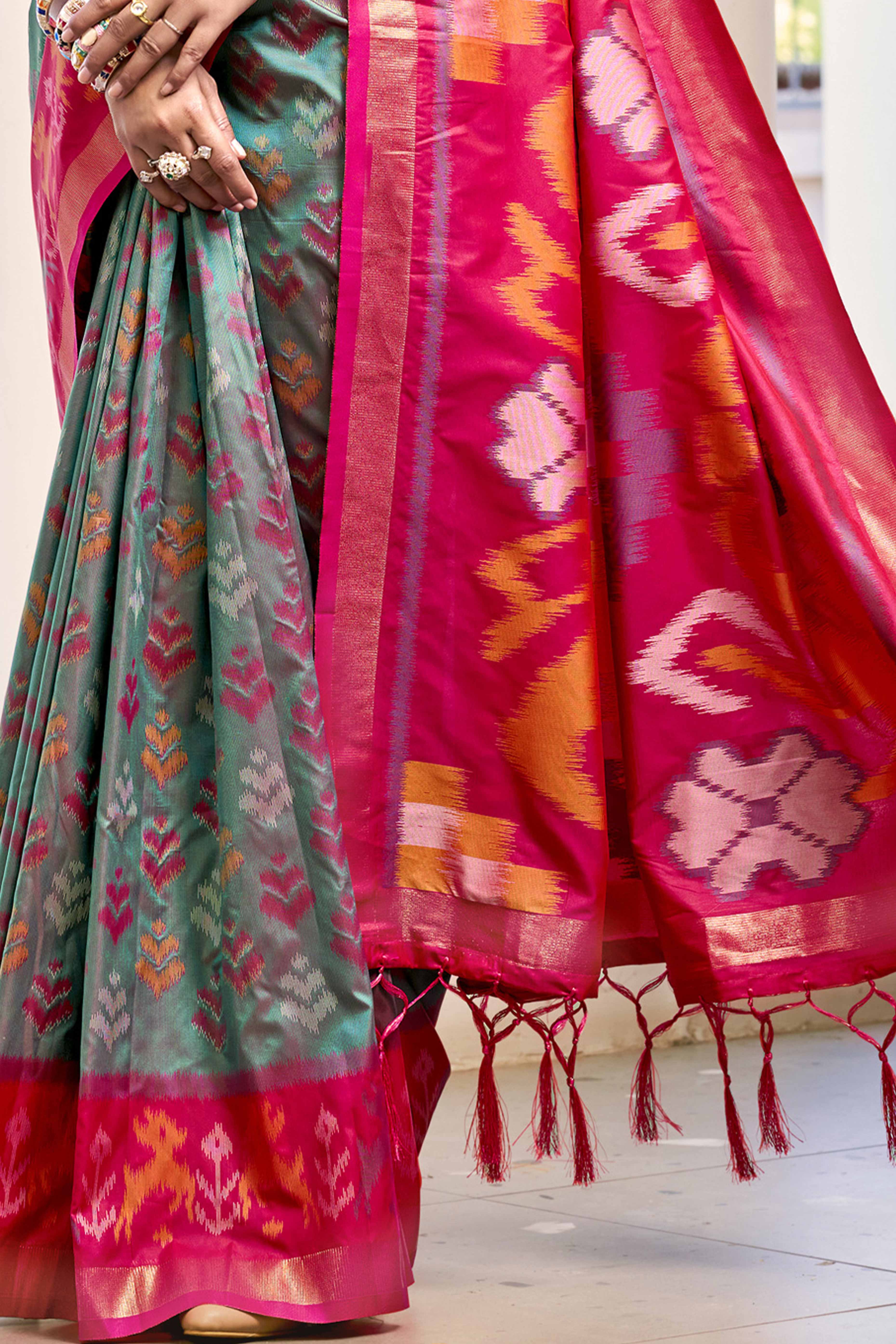 Grey Ikat Woven Silk Saree for Festive Celebrations