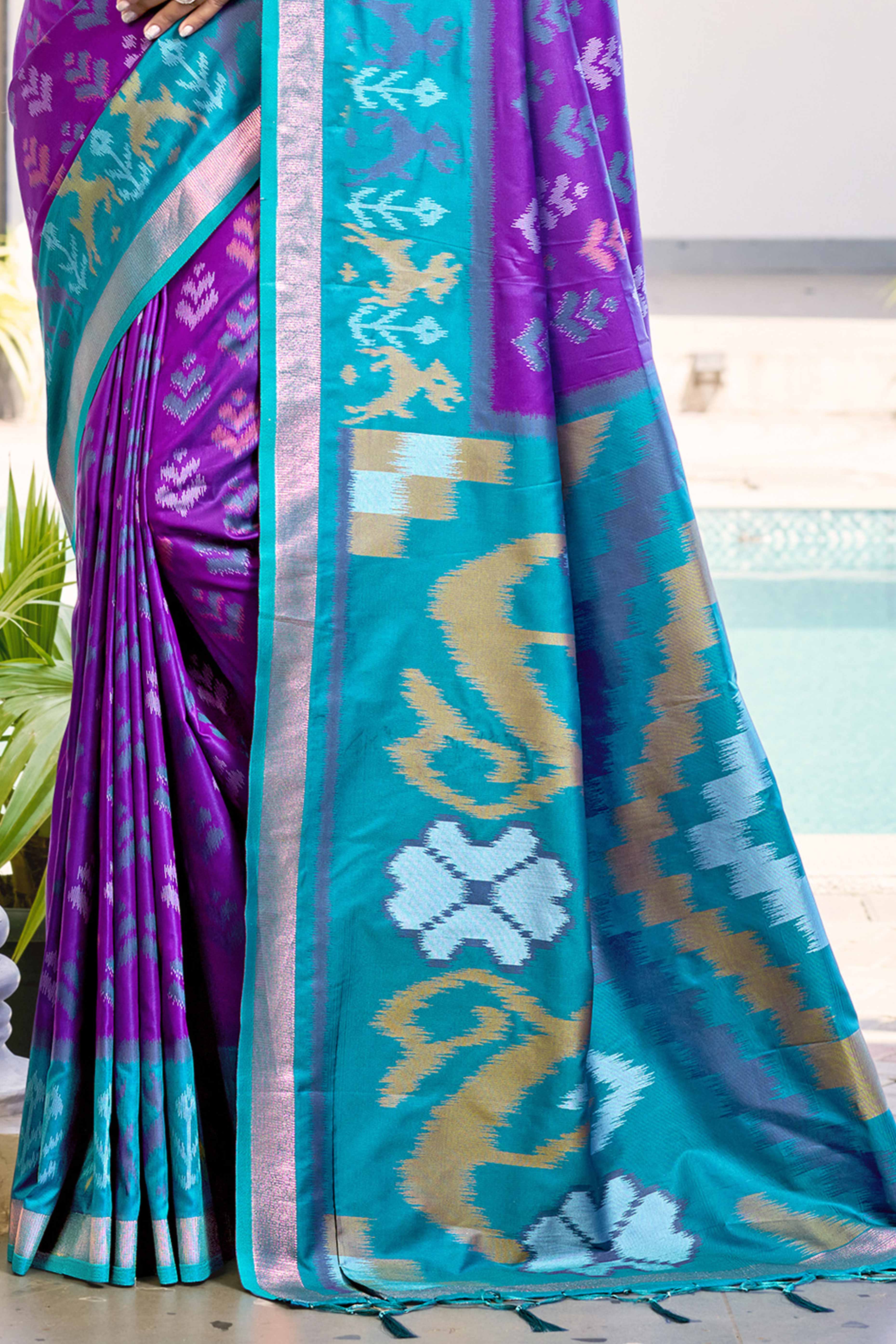 Violet Ikat Woven Silk Saree for Festive Celebrations