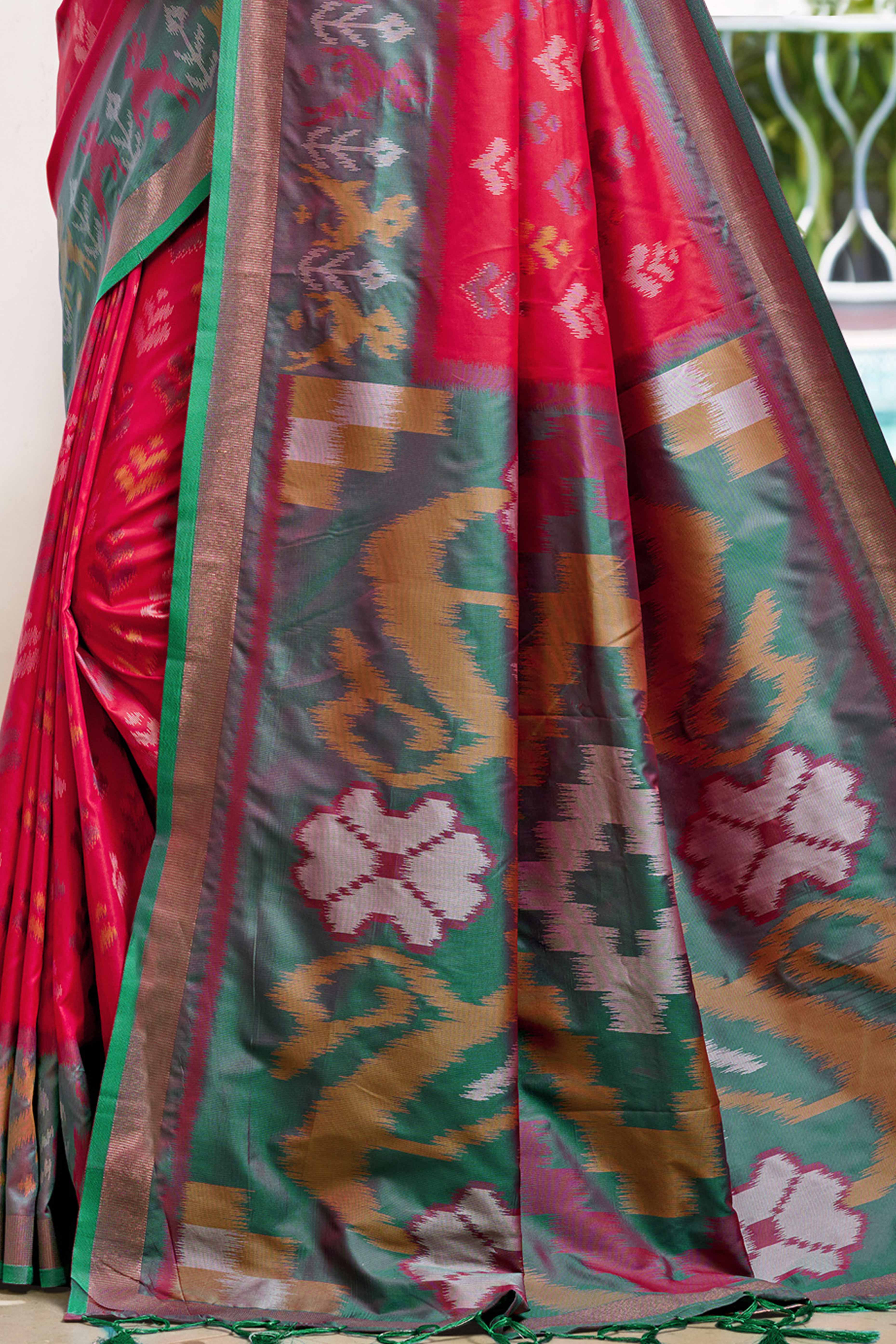 Red Ikat Woven Silk Saree for Festive Celebrations