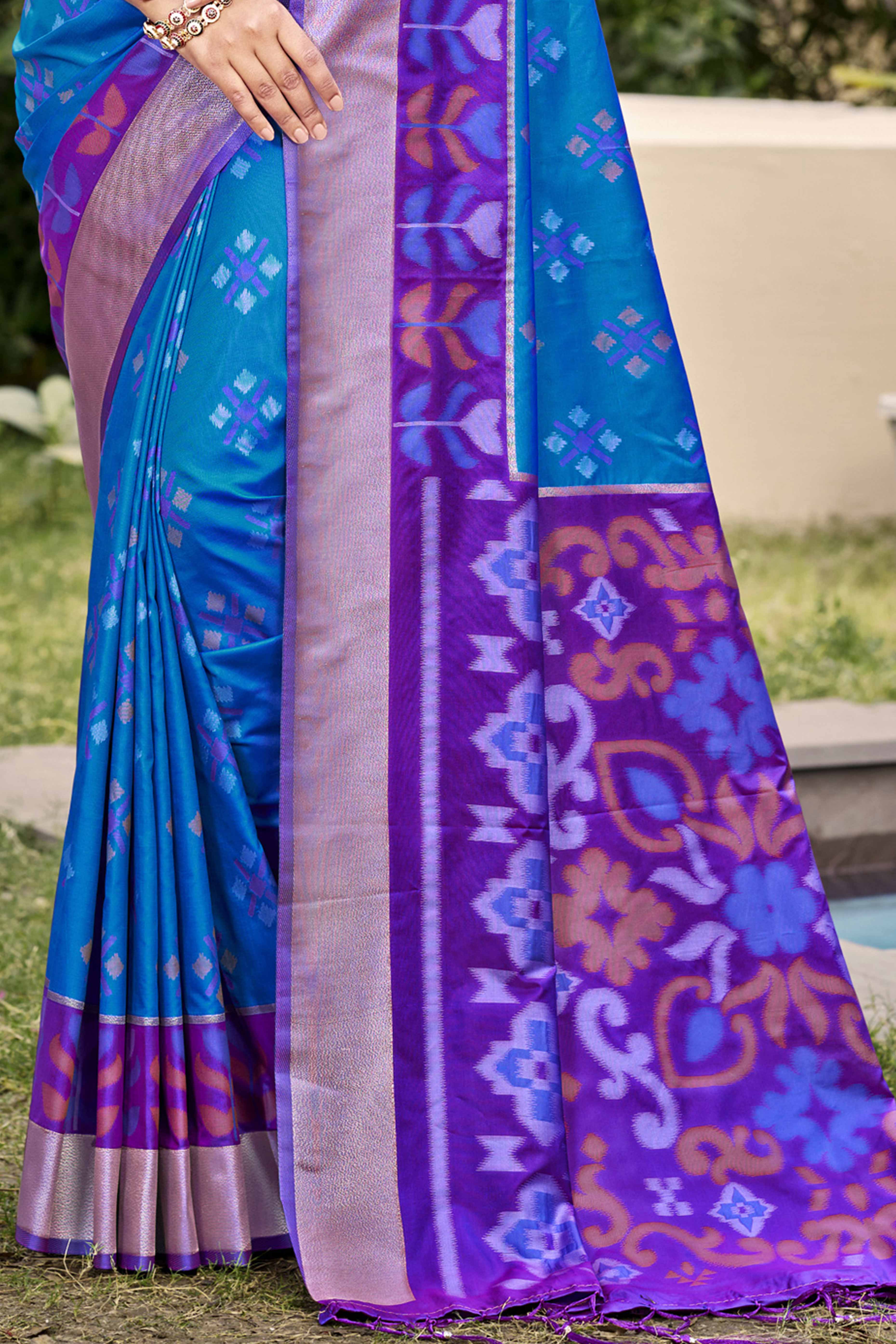 Blue Ikat Woven Silk Saree for Festive Celebrations