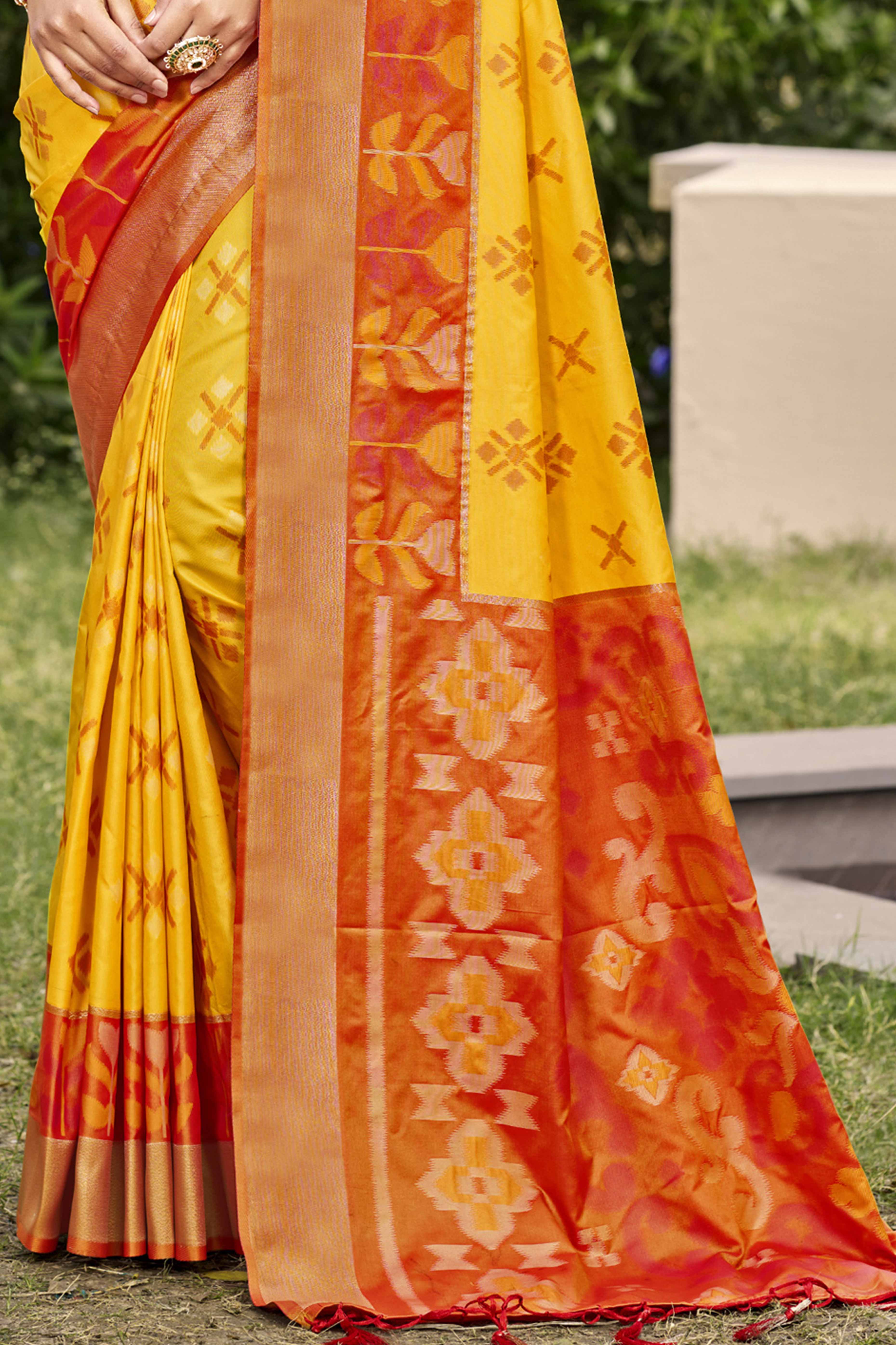 Yellow Ikat Woven Silk Saree for Festive Celebrations