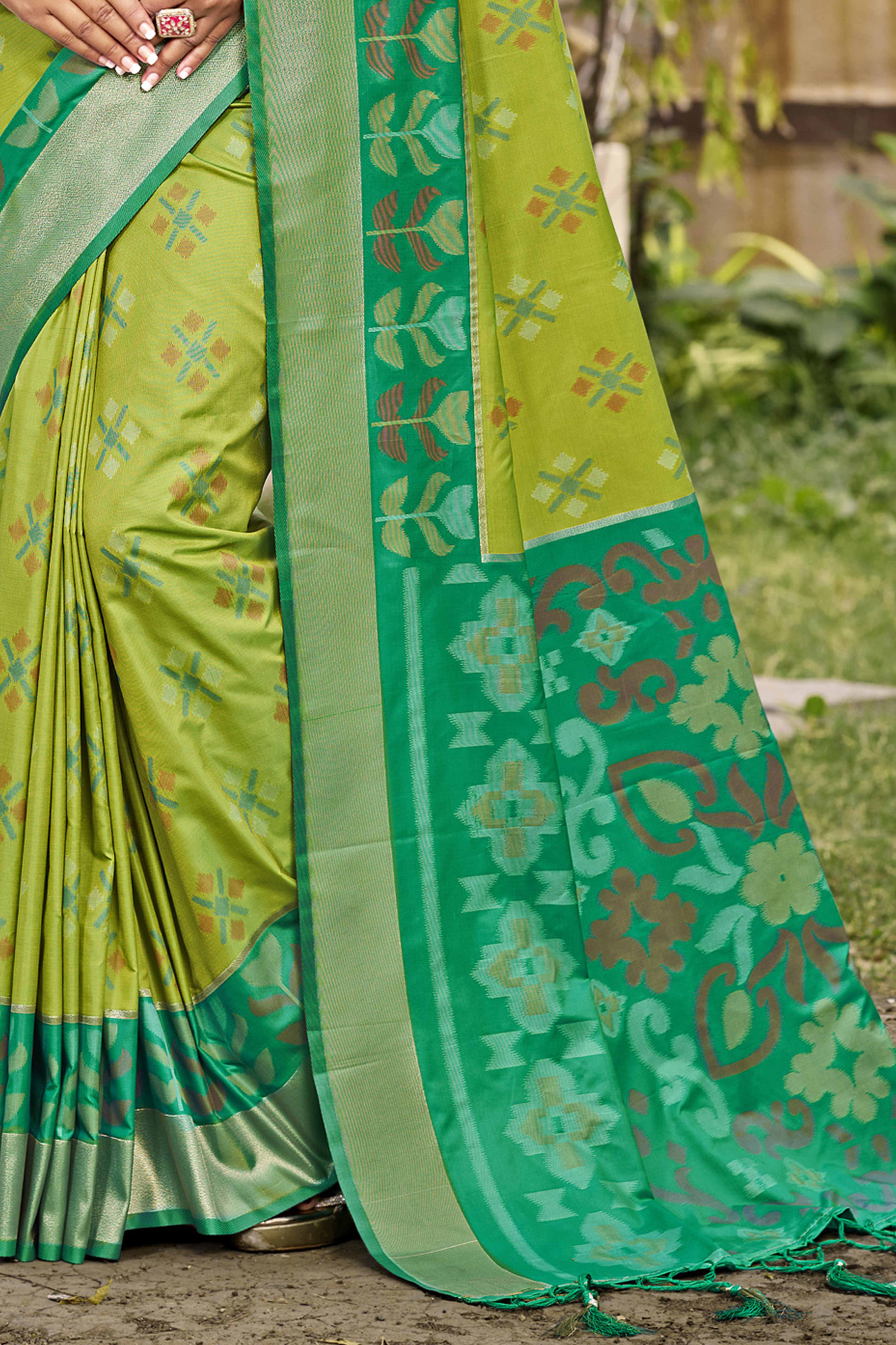 Light Green Ikat Woven Silk Saree for Festive Celebrations