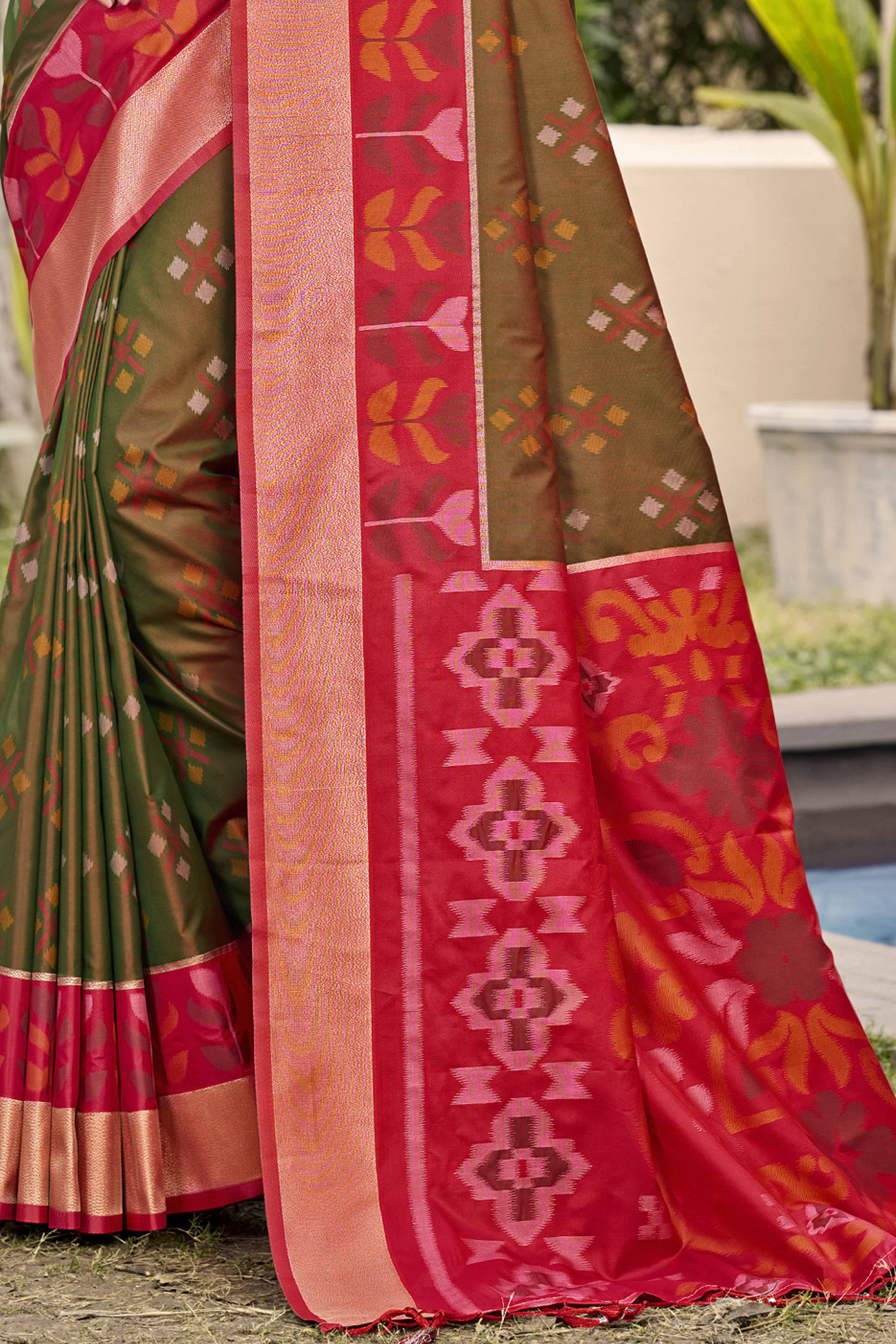 Brown Ikat Woven Silk Saree for Festive Celebrations