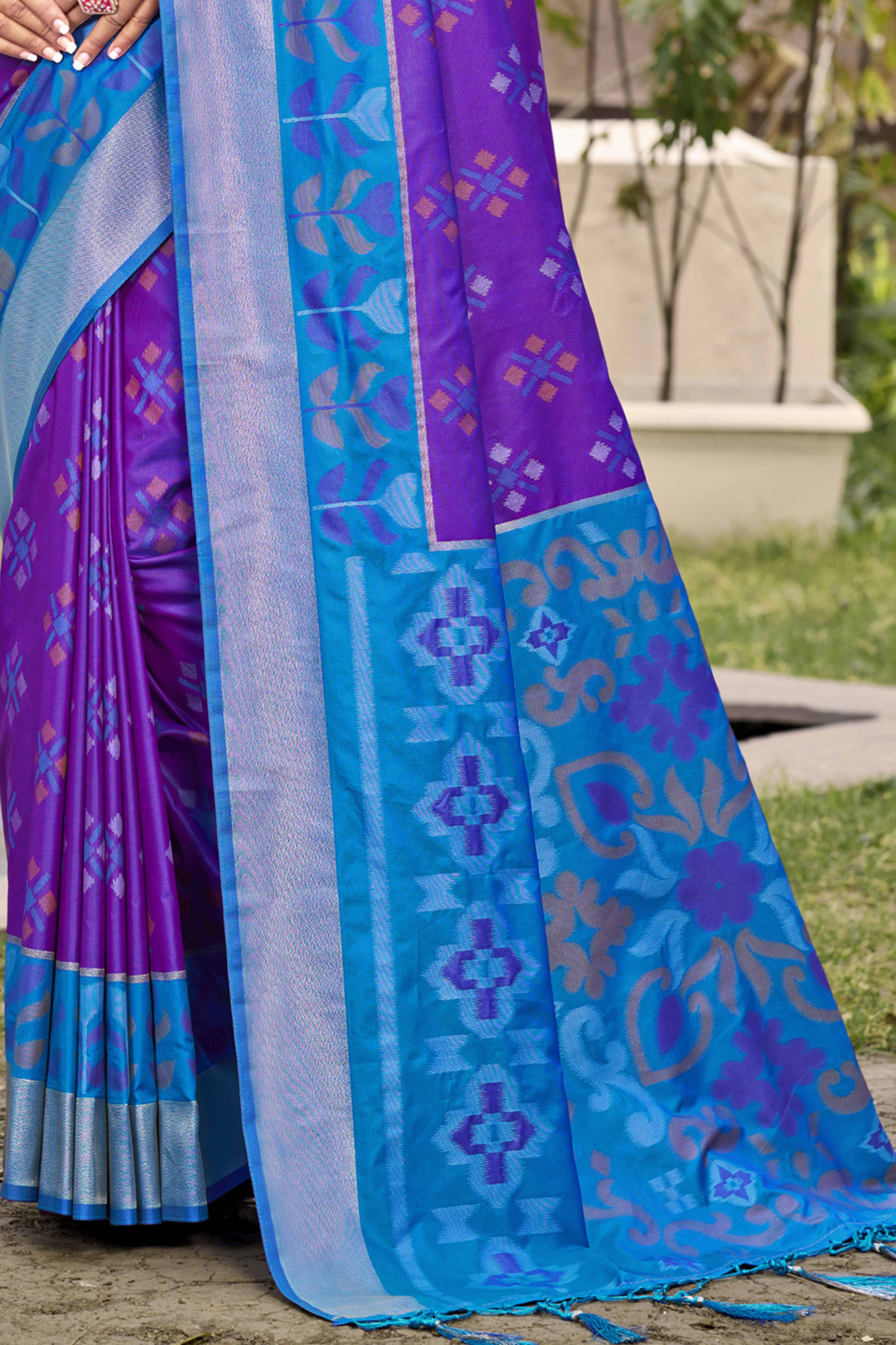 Violet Ikat Woven Silk Saree for Festive Celebrations