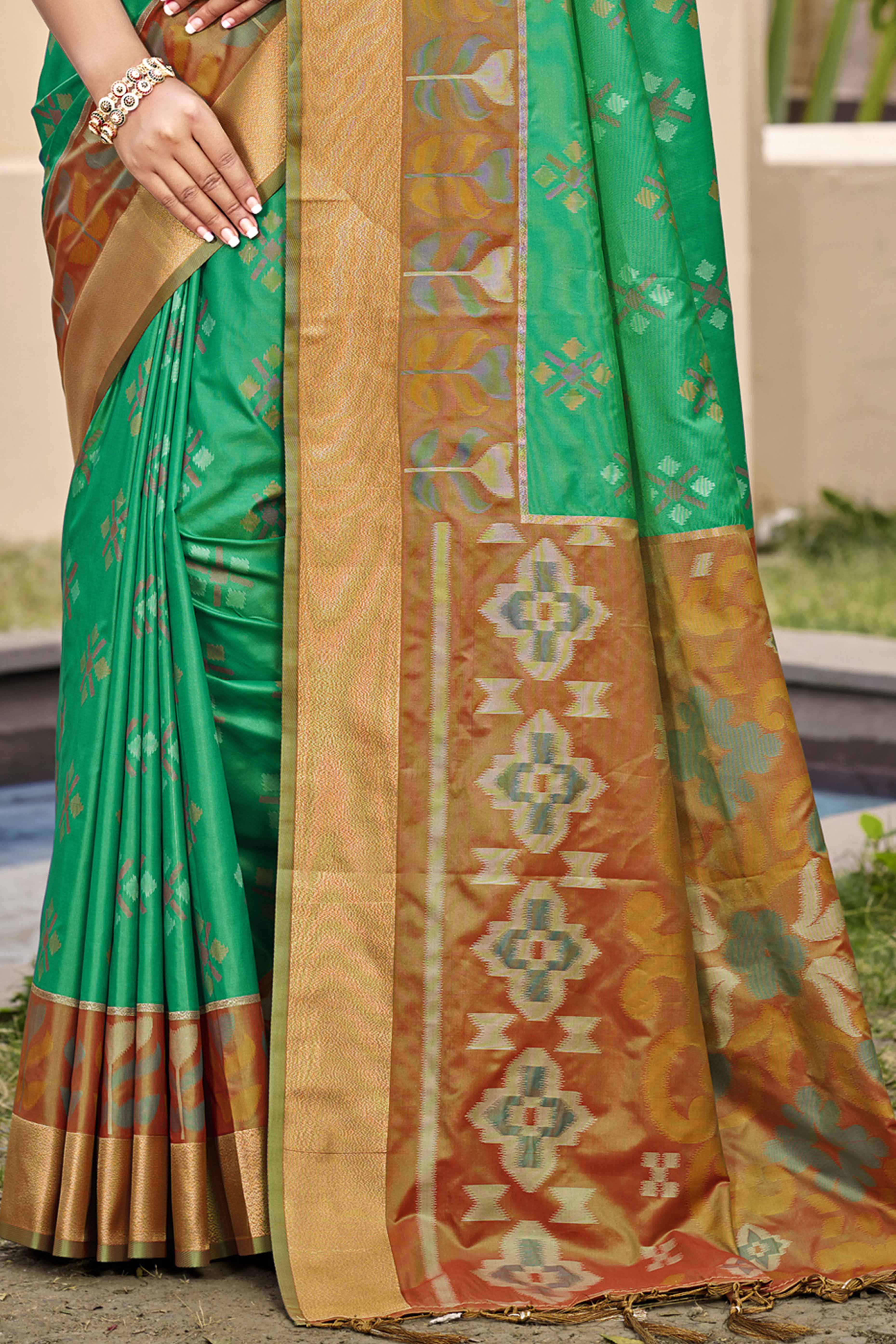 Rama Green Ikat Woven Silk Saree for Festive Celebrations
