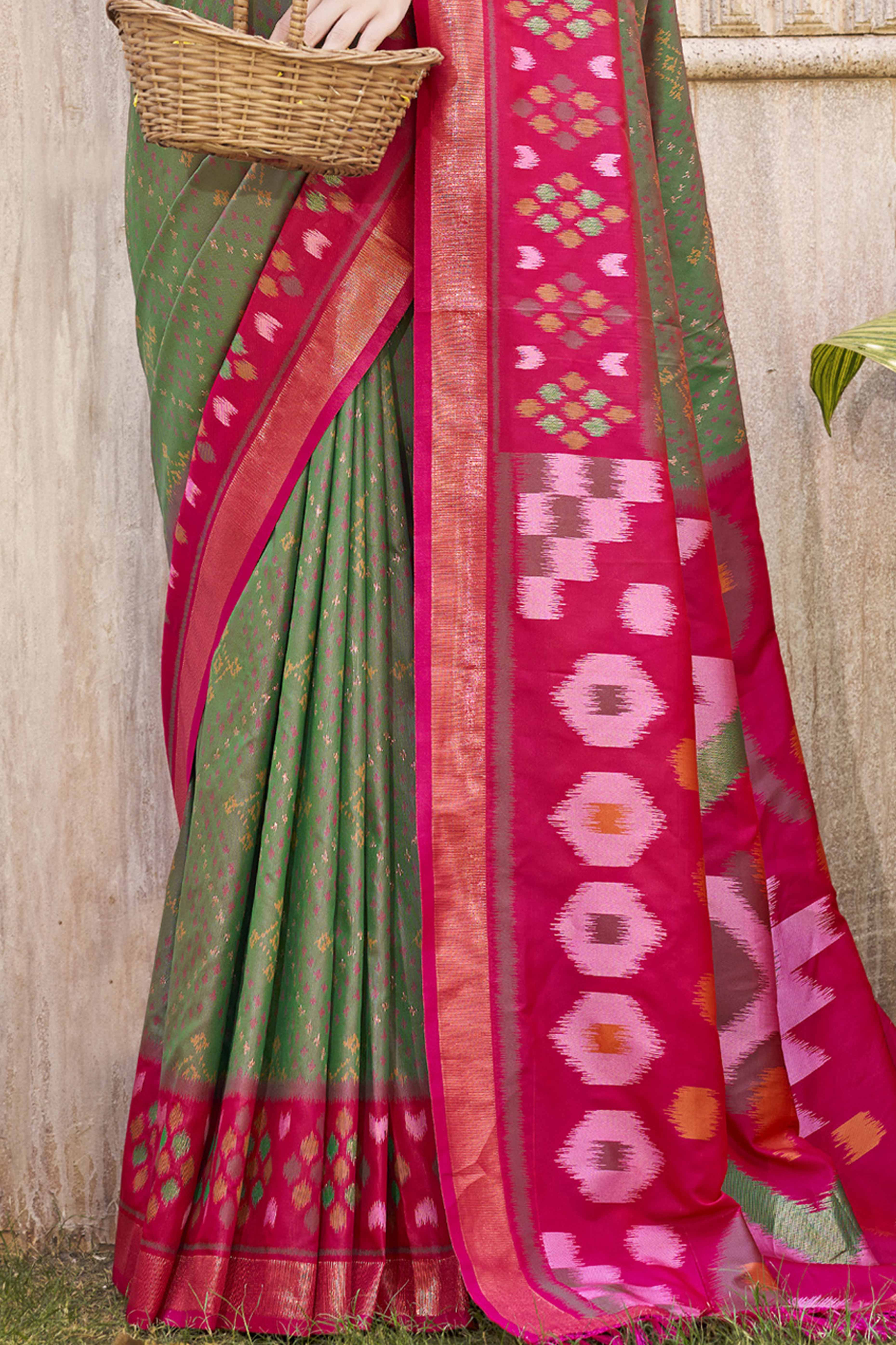 Green Ikkat Woven Silk Saree for Festive Celebrations