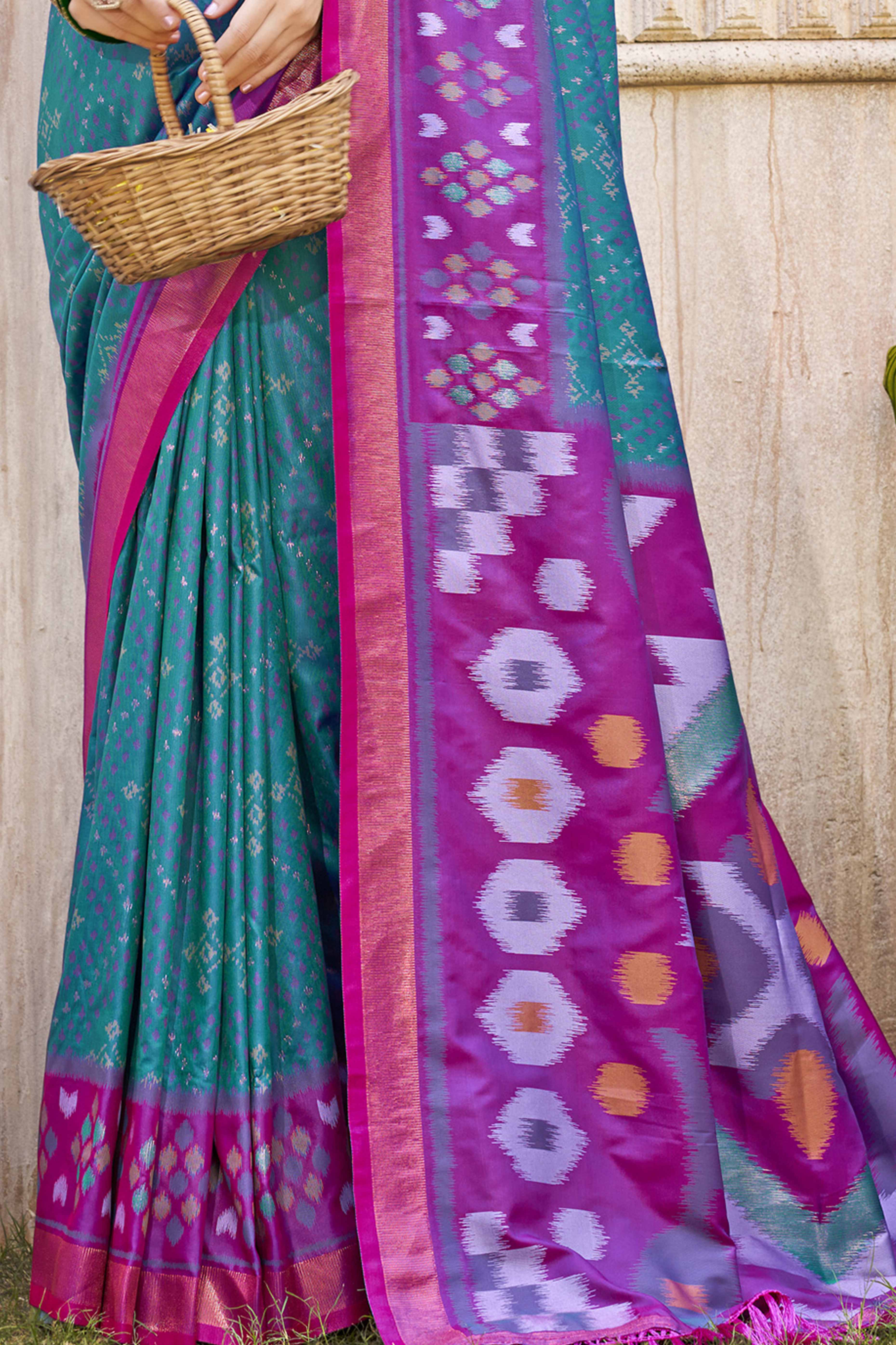 Teal Ikkat Woven Silk Saree for Festive Celebrations