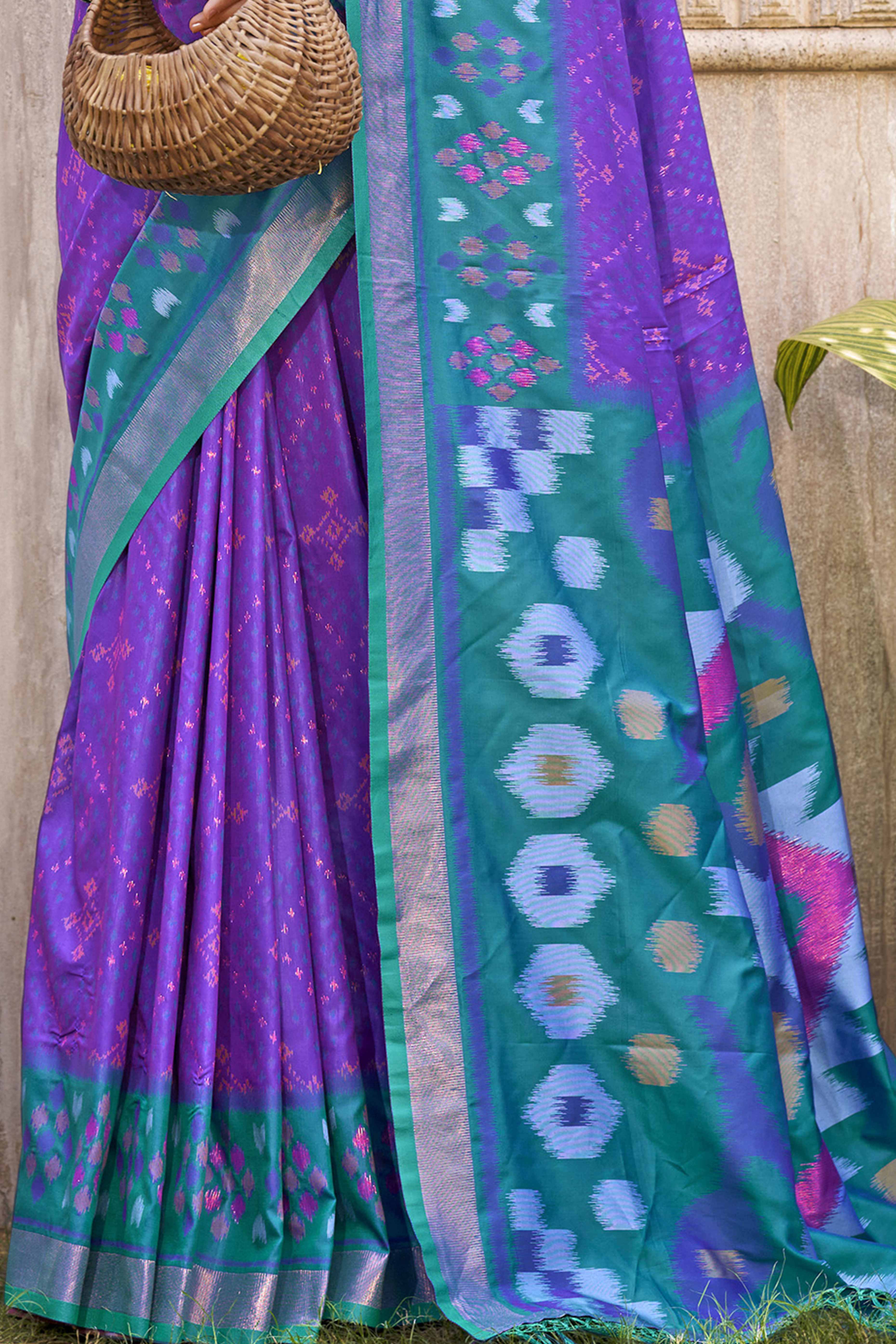 Violet Ikkat Woven Silk Saree for Festive Celebrations