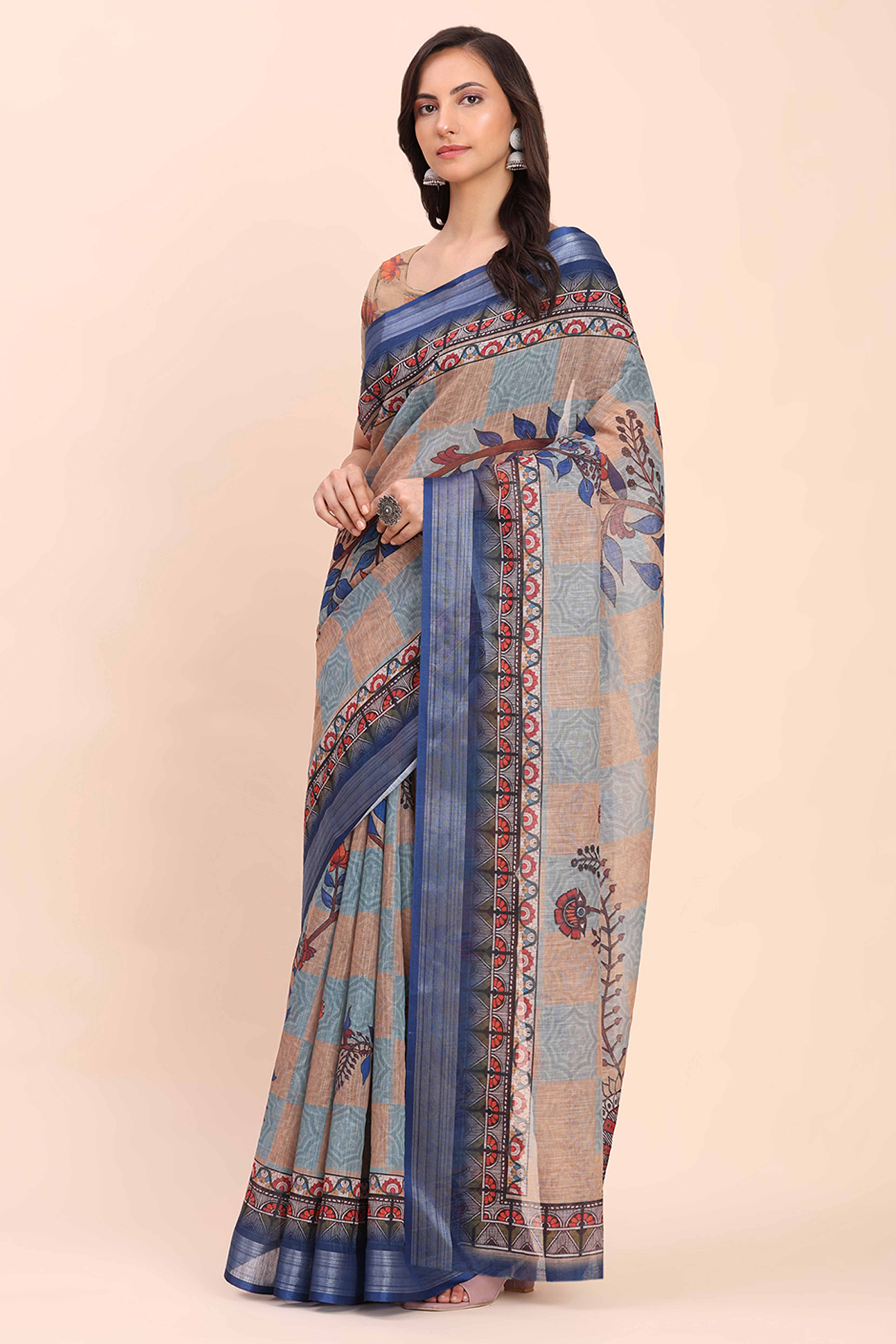 Black & Maroon Linen Saree with Intricate Silver Weaving