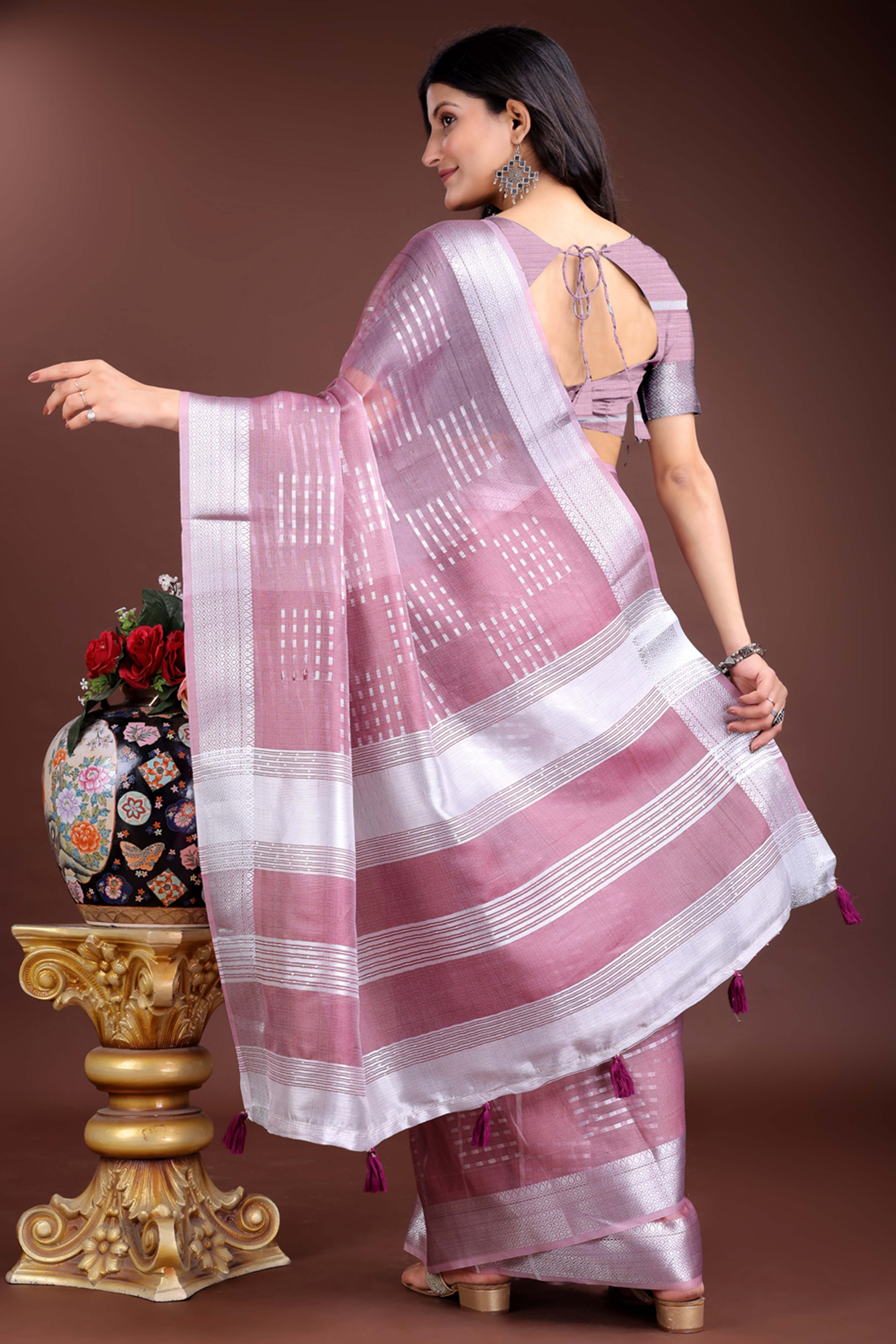 Grey Organza Saree with Zari Woven Artistry