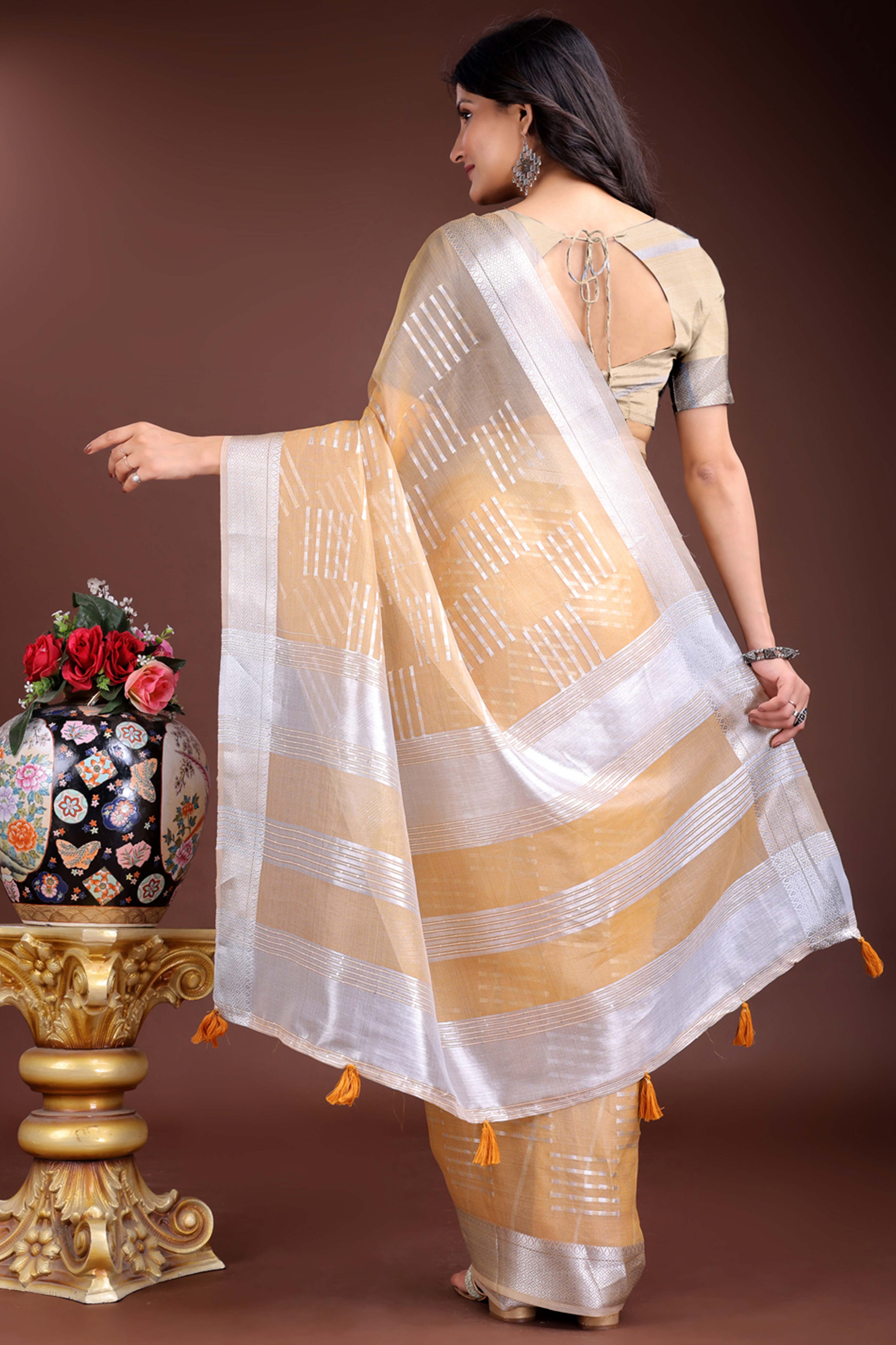 Mauve Pink Organza Saree with Zari Woven Charm