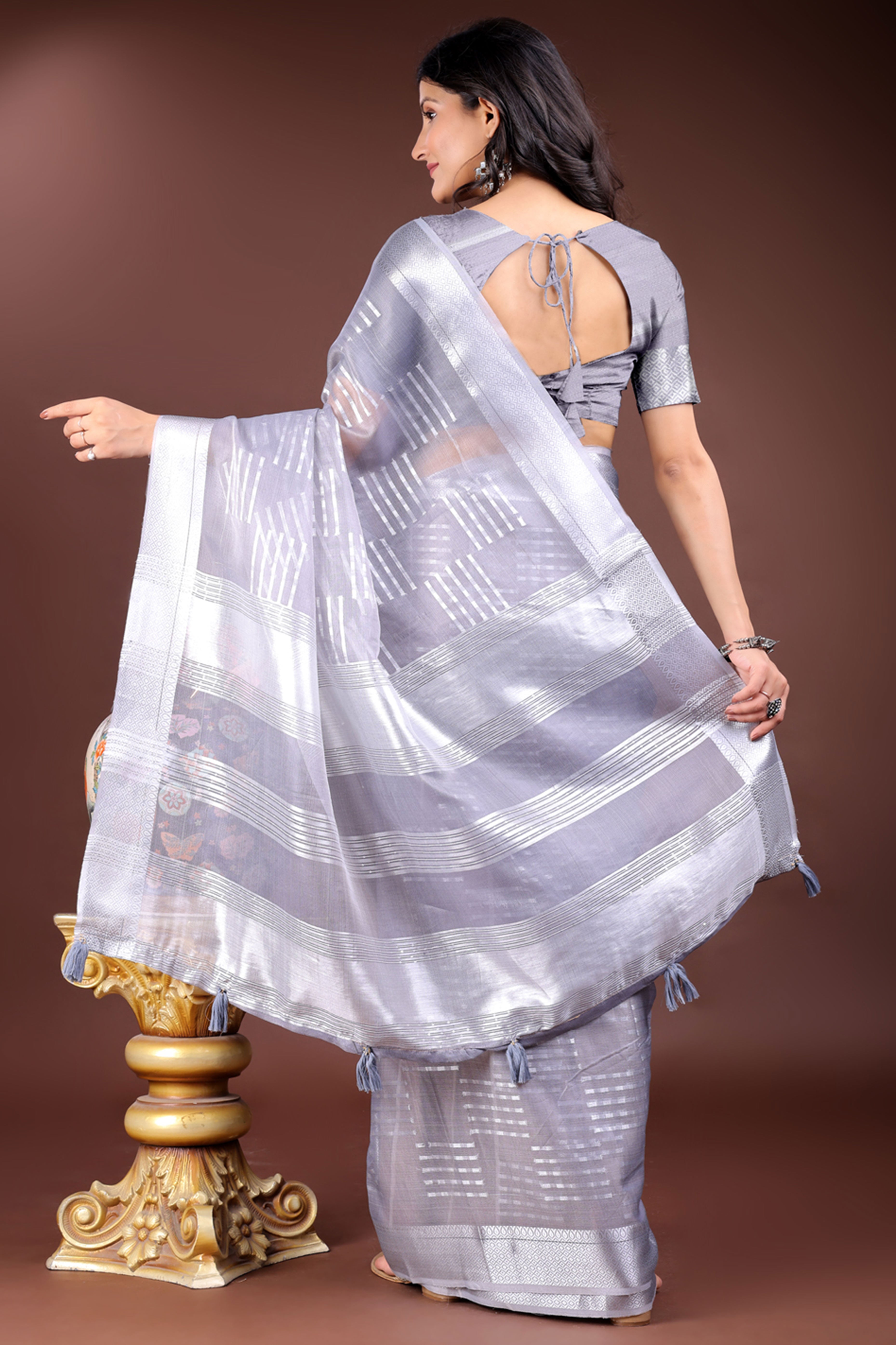 Sea Green Organza Saree with Zari Woven Sophistication