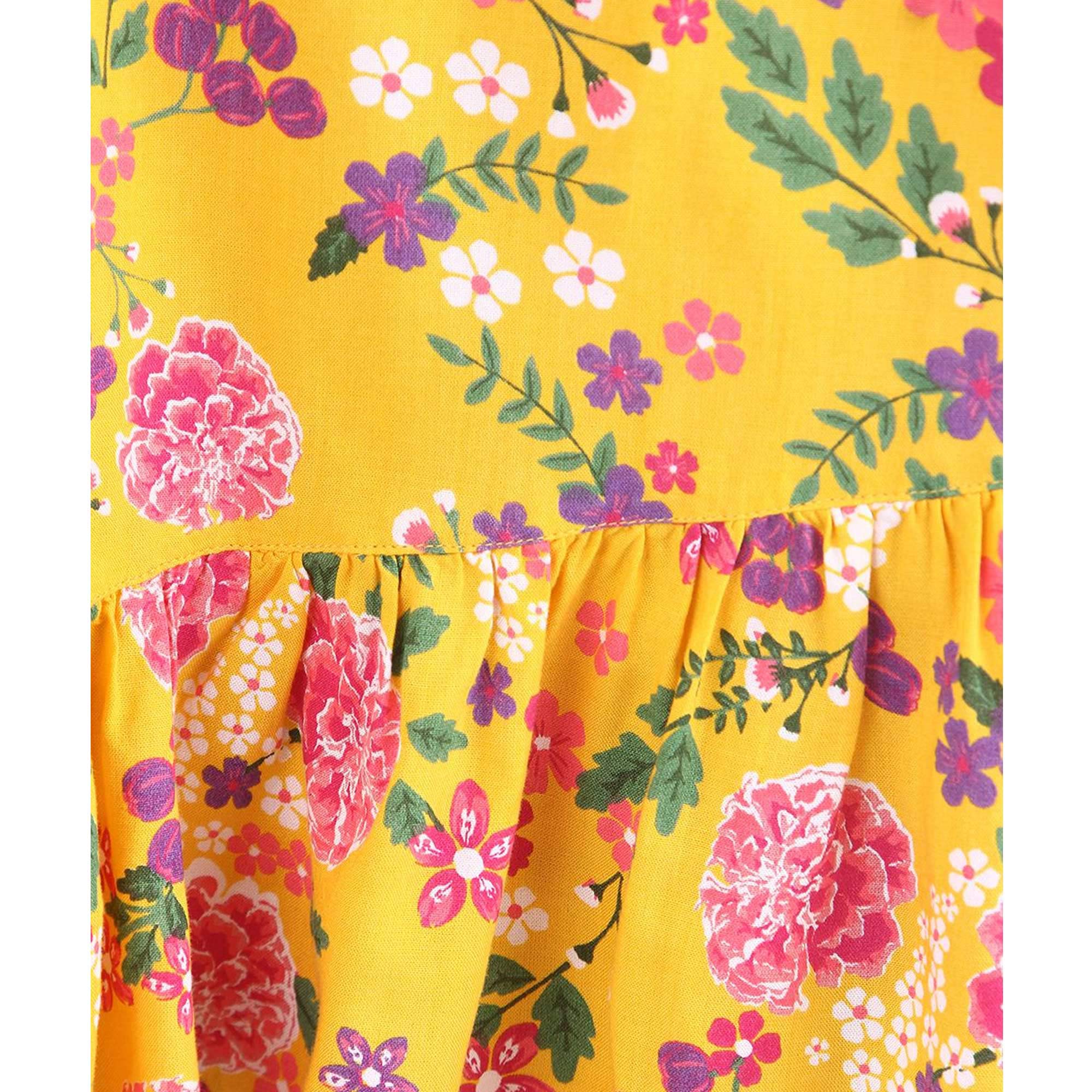 Yellow Floral Printed Rayon Dress