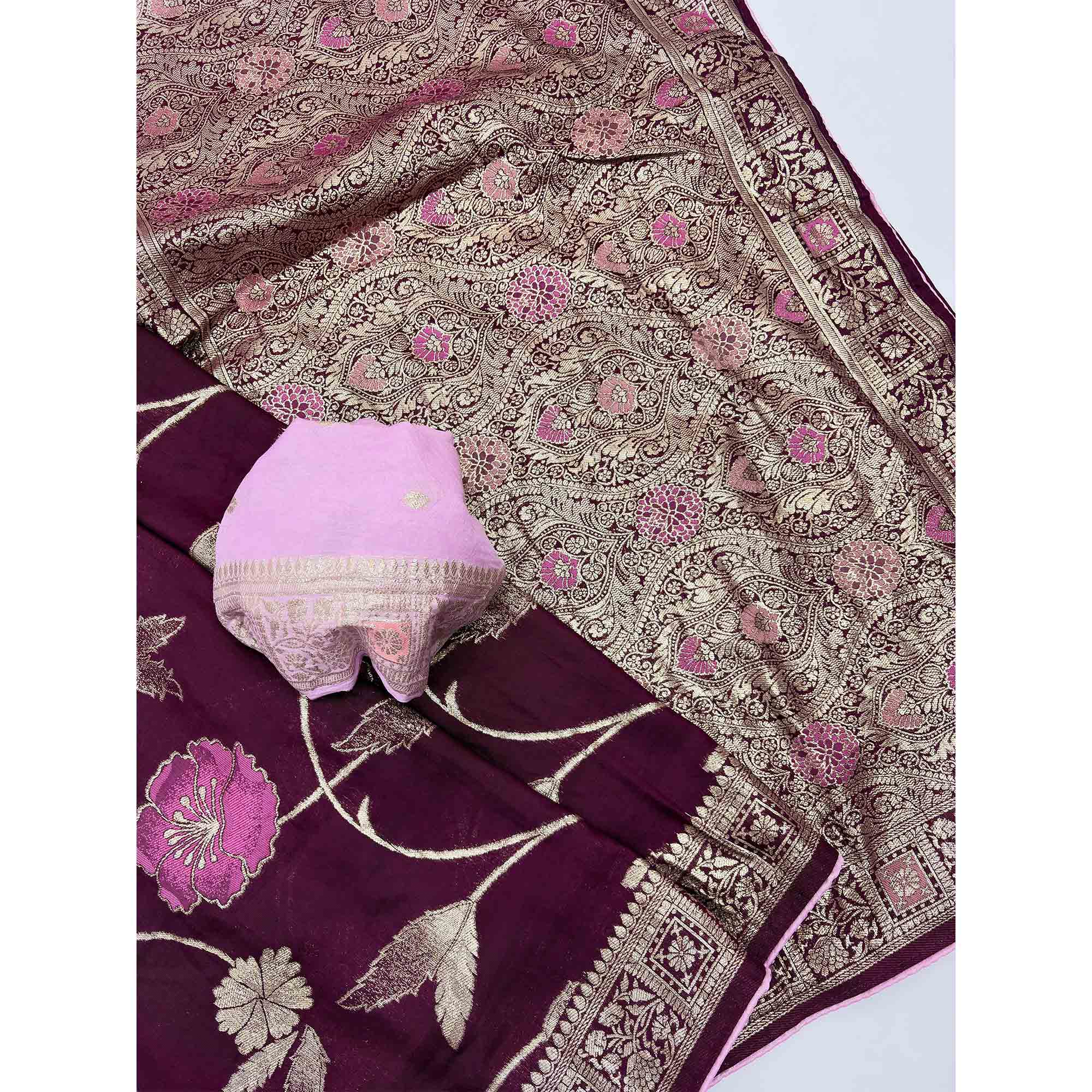 Purple Graceful Soft Muslin Saree Highlighted with Premium Meenakari Zari Work