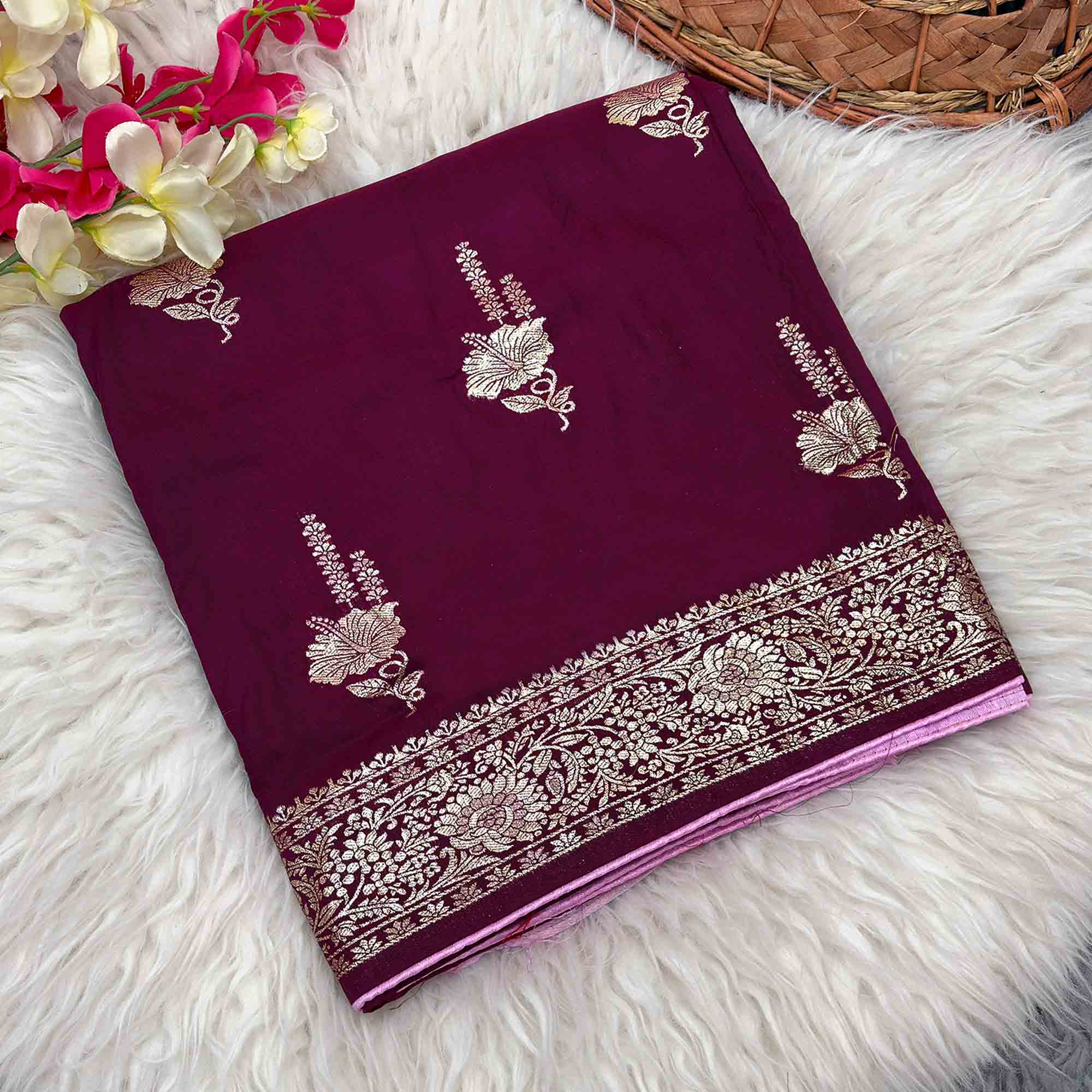 Purple Traditional Muslin Soft Saree Featuring Luxurious Meenakari Zari Patterns