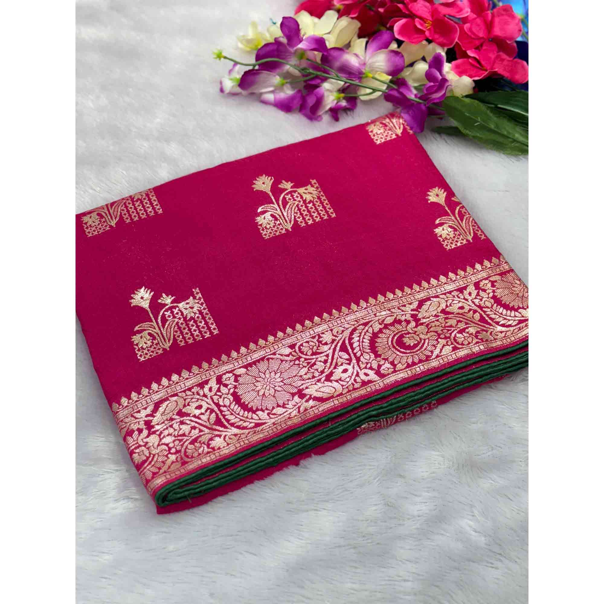 Pink Elegant Soft Muslin Saree with Fine Meenakari Zari Woven Motifs