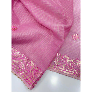 Pink Pure Kota Doria Saree Adorned with Exquisite Gota Work Embroidery