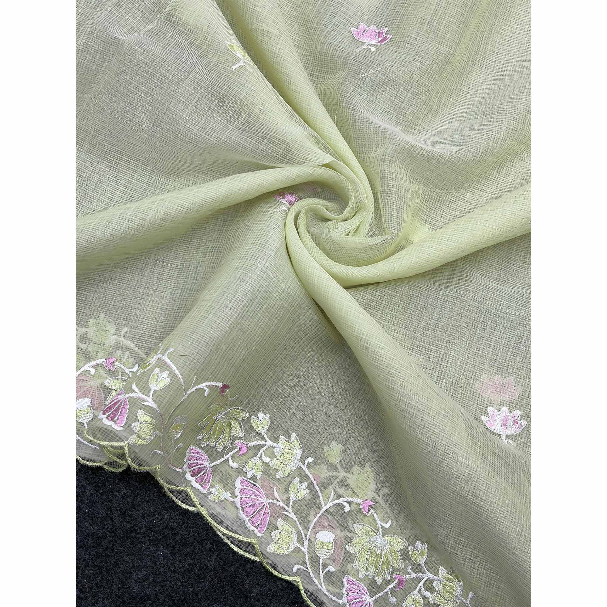 Green Handwoven Kota Doria Saree Featuring Rich Gota Work for a Festive Look