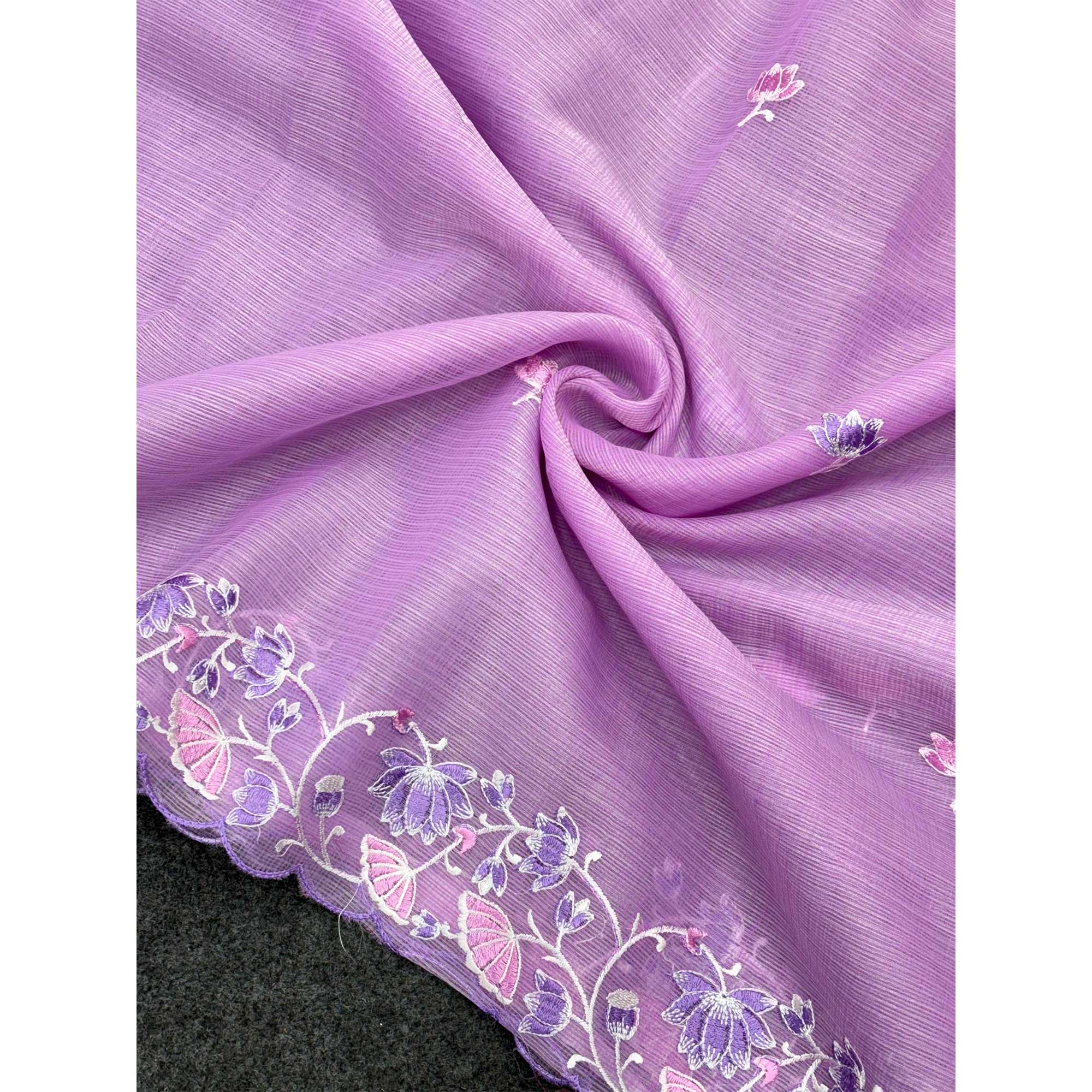 Light Purple Handwoven Kota Doria Saree Featuring Rich Gota Work for a Festive Look