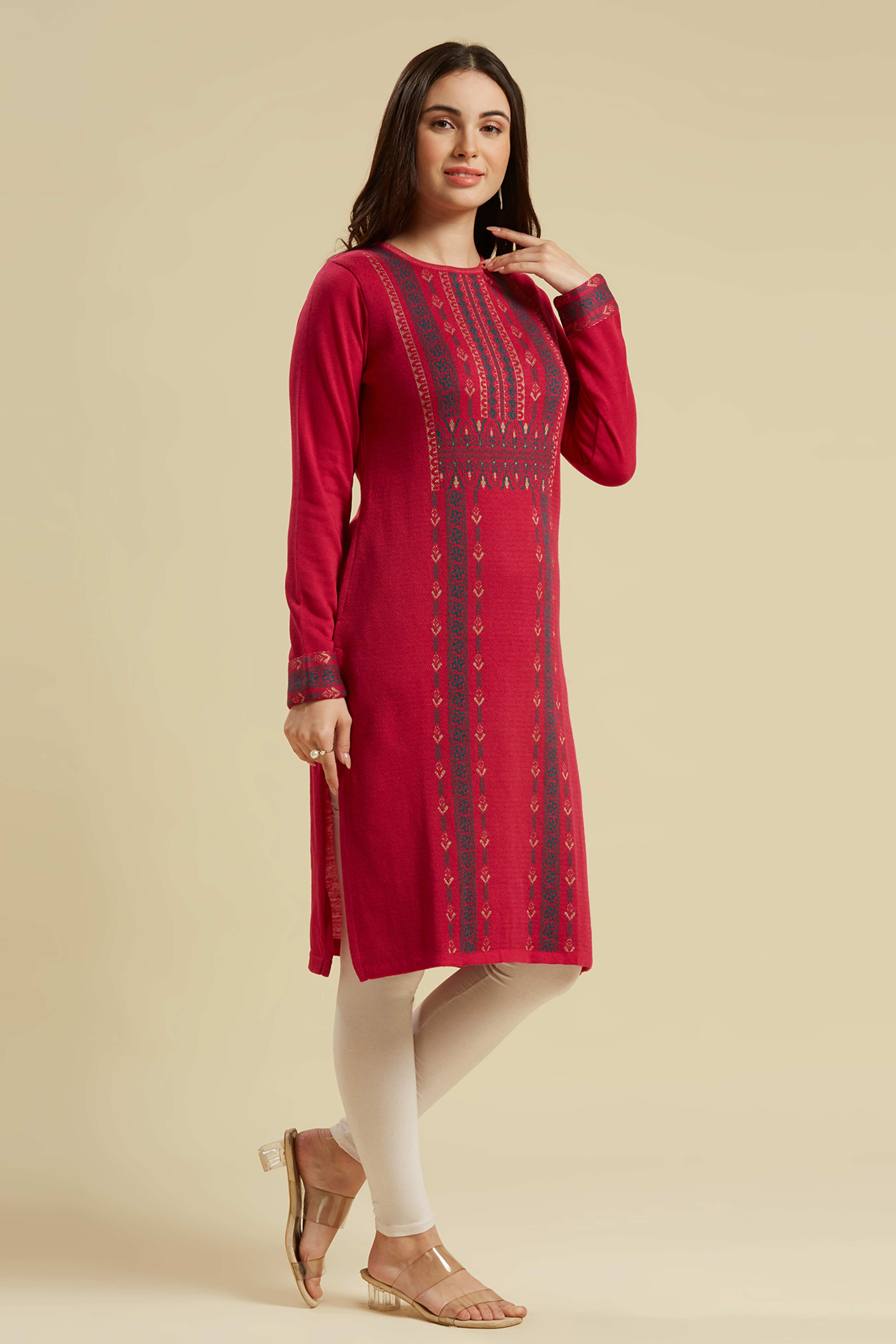 Dark Pink Woolen Straight Kurti