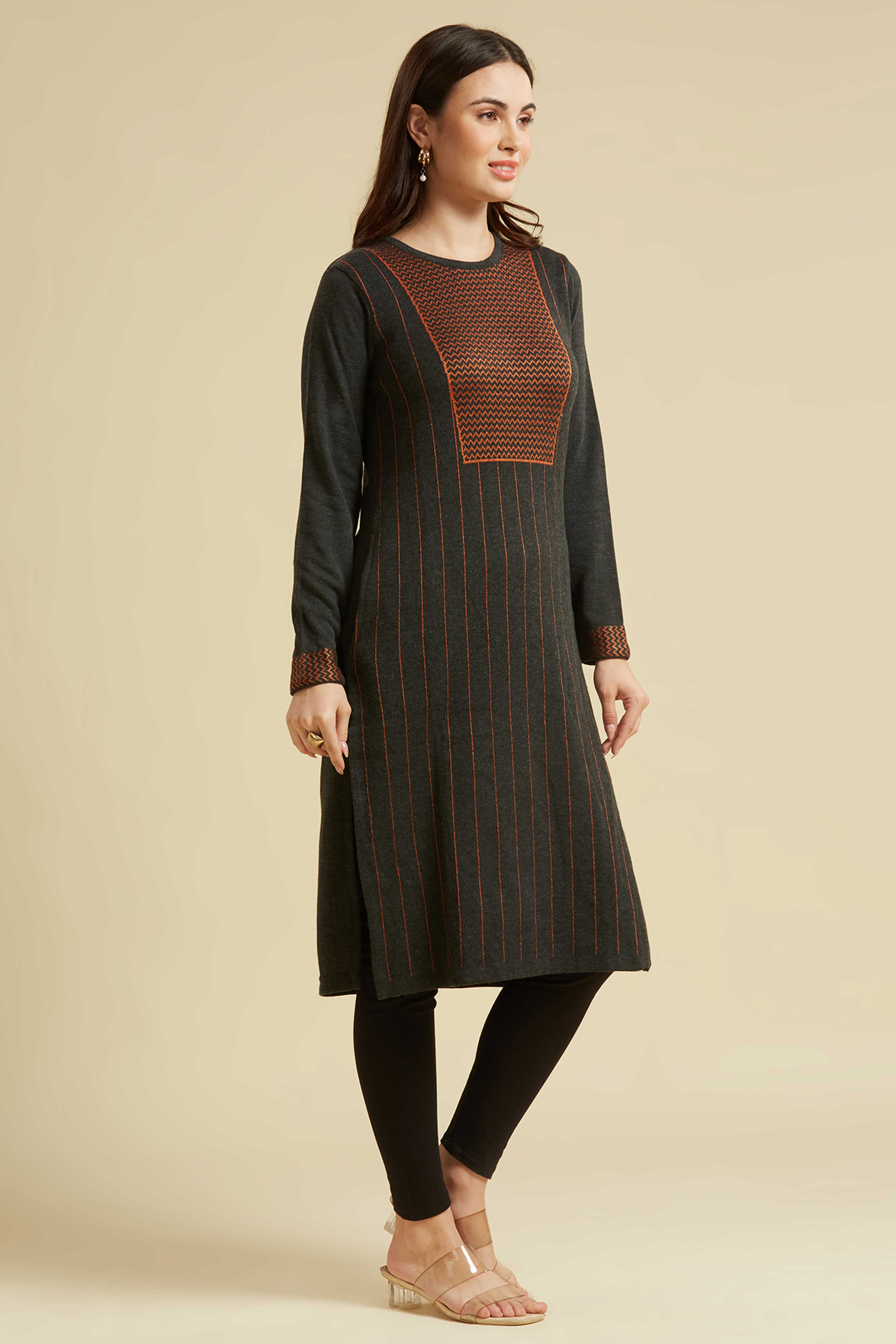 Grey Woolen Straight Kurti